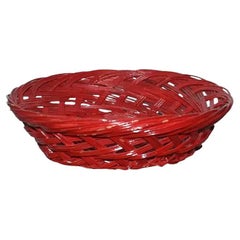 Vintage Glossy Red Wicker Bread Basket