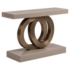 Custom Lacquer Console Table with Circular Interlocking Center Support