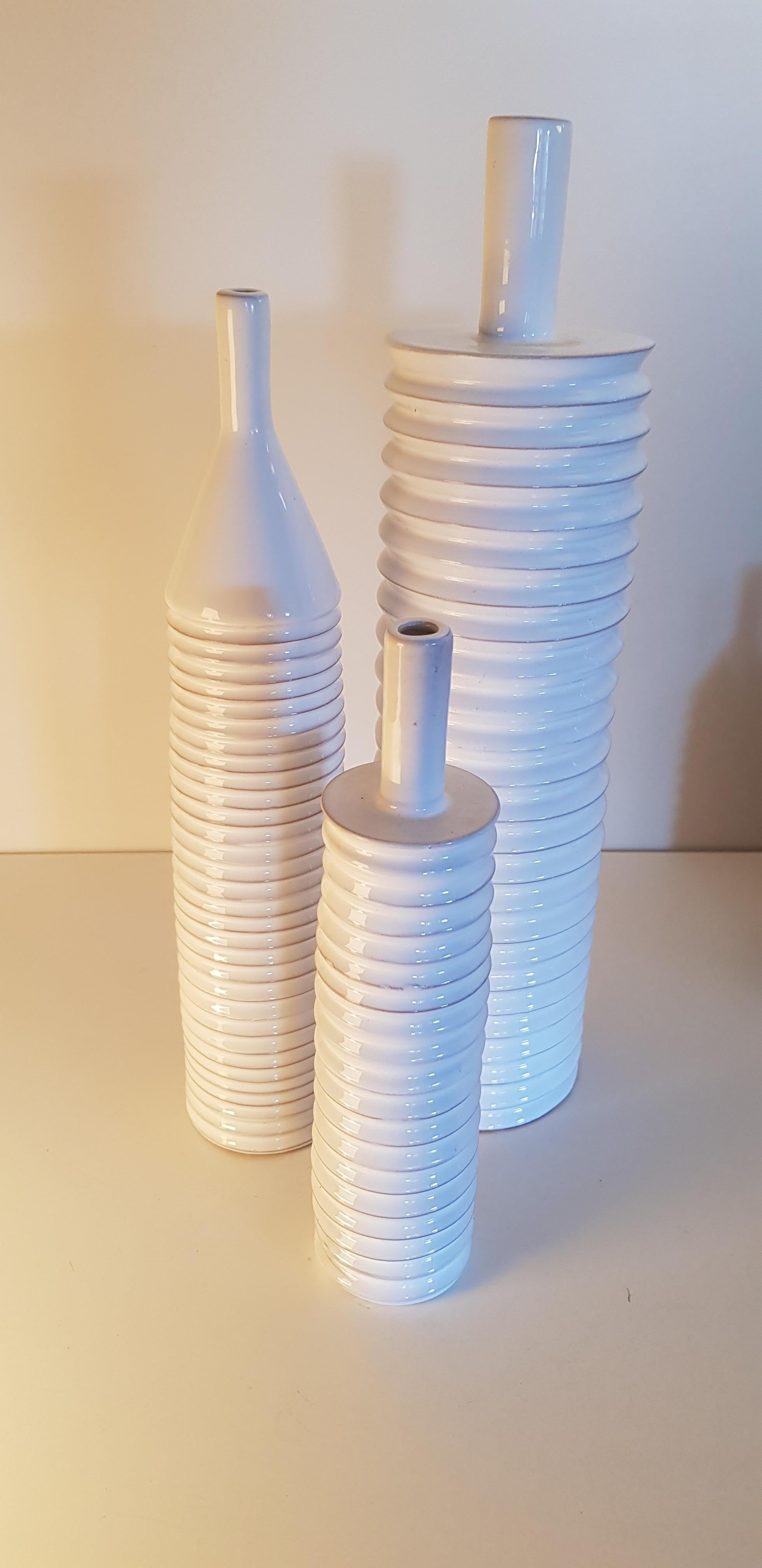 Post-Modern Glossy White Ceramic Bottles 