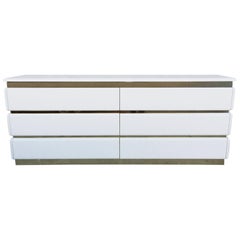 Glossy White Lacquer and Brass Six-Drawer Dresser by Rougier