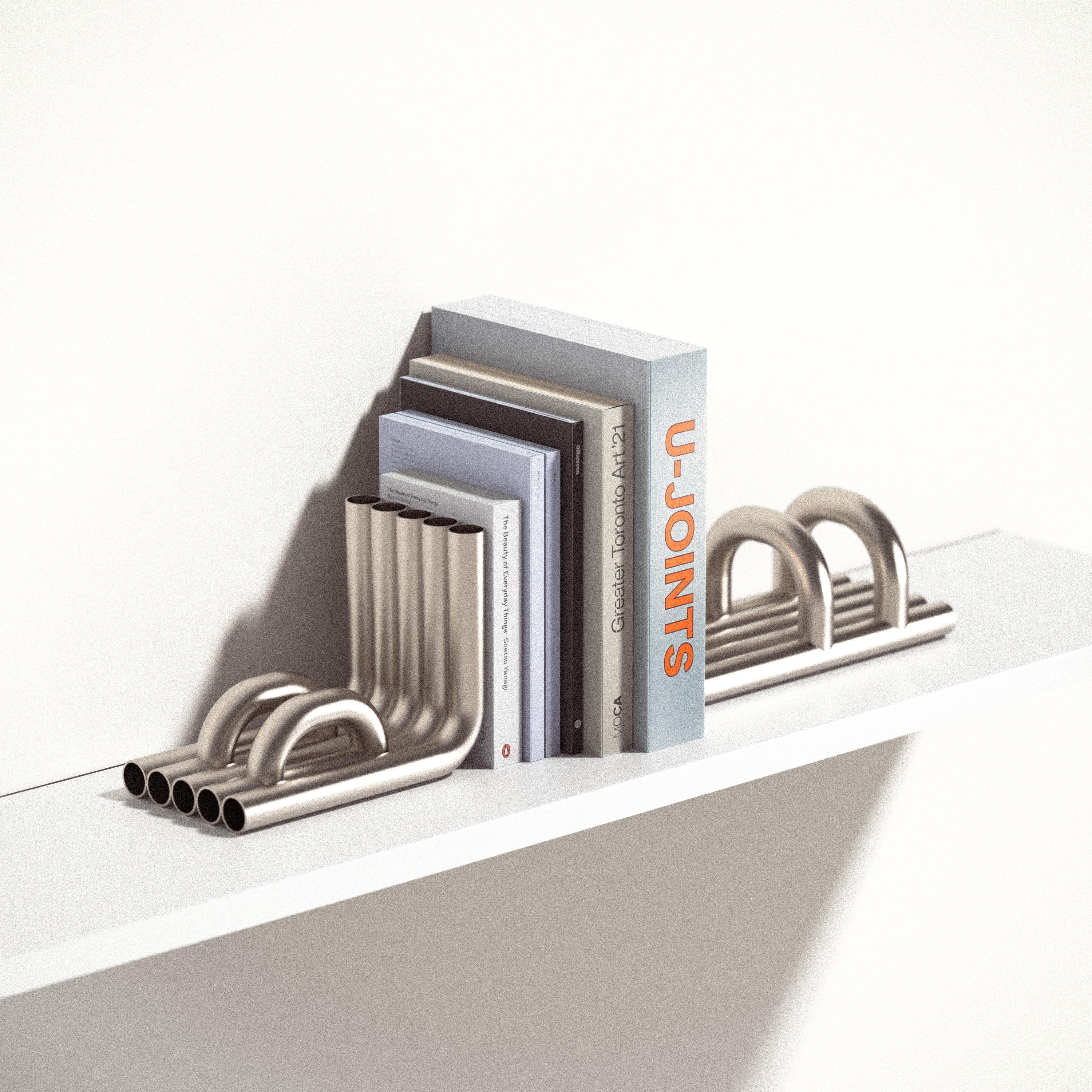 Glossy White Tube Bookends by Maha Alavi Studio For Sale 1