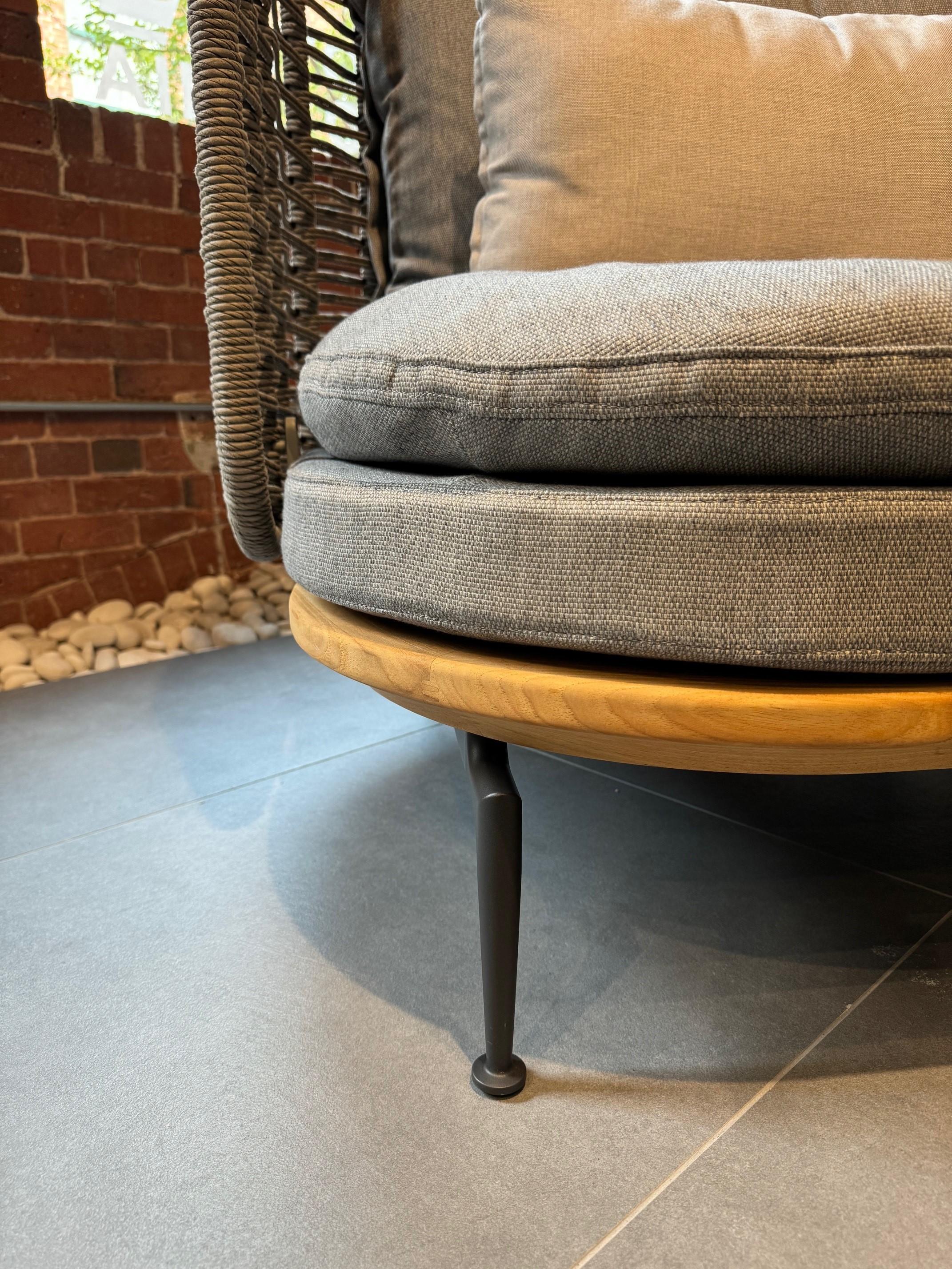 Gloster Mistral Outdoor Lounge Chair, Designed by Henrik Pedersen

Meteor color powder coated aluminum & natural finish teak frame.
Koala color, woven all-weather wicker back panel.

Includes Seat Cushion and 2 Back Pillows.
Fabric is Waterproof. 