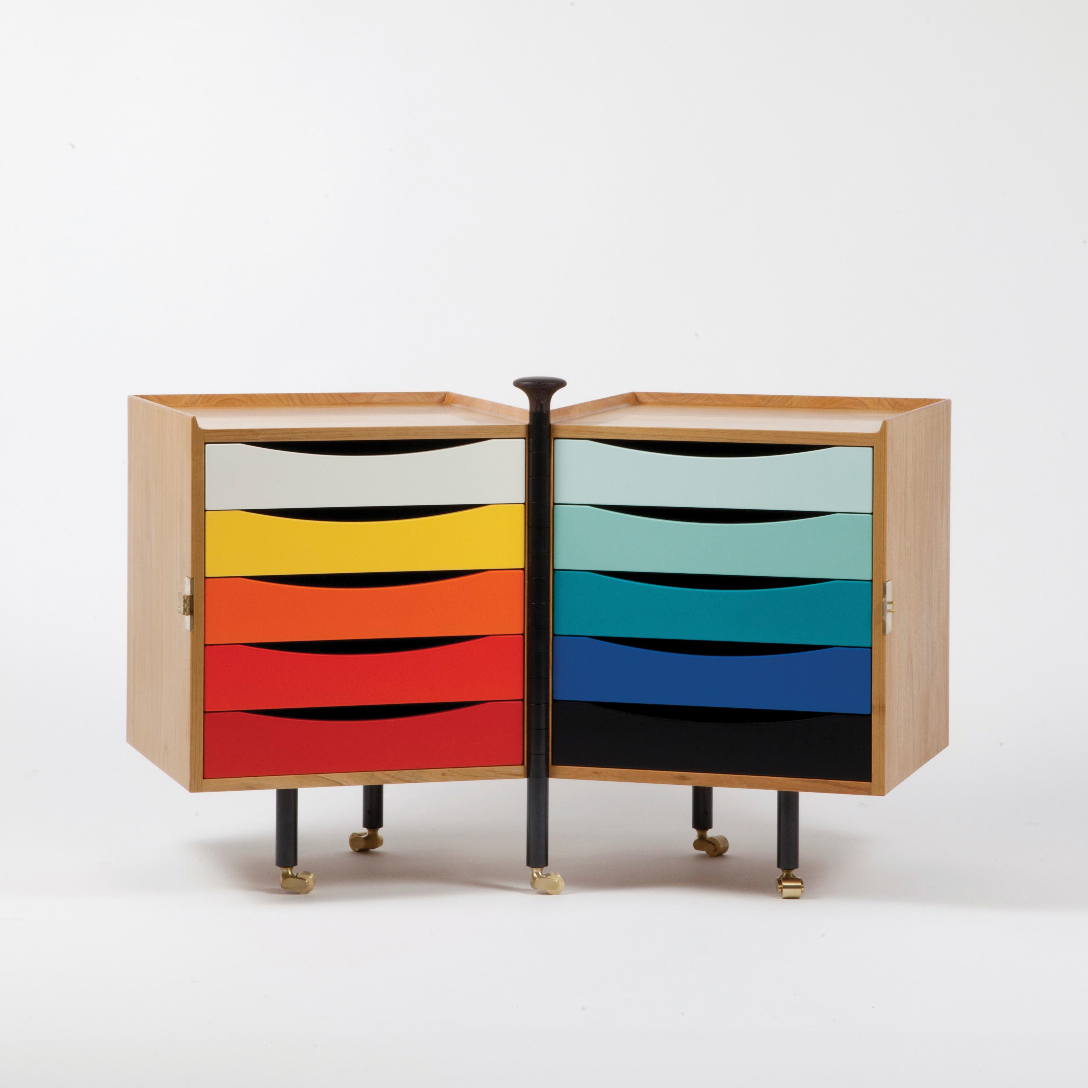 Scandinavian Modern Cabinet designed by Finn Juhl in 1961, relaunched in 2015.
Manufactured by House of Finn Juhl in Denmark.

The Glove Cabinet, designed by Finn Juhl for his wife Hanne Wilhelm Hansen, was presented by Ludwig Pontoppidan at the