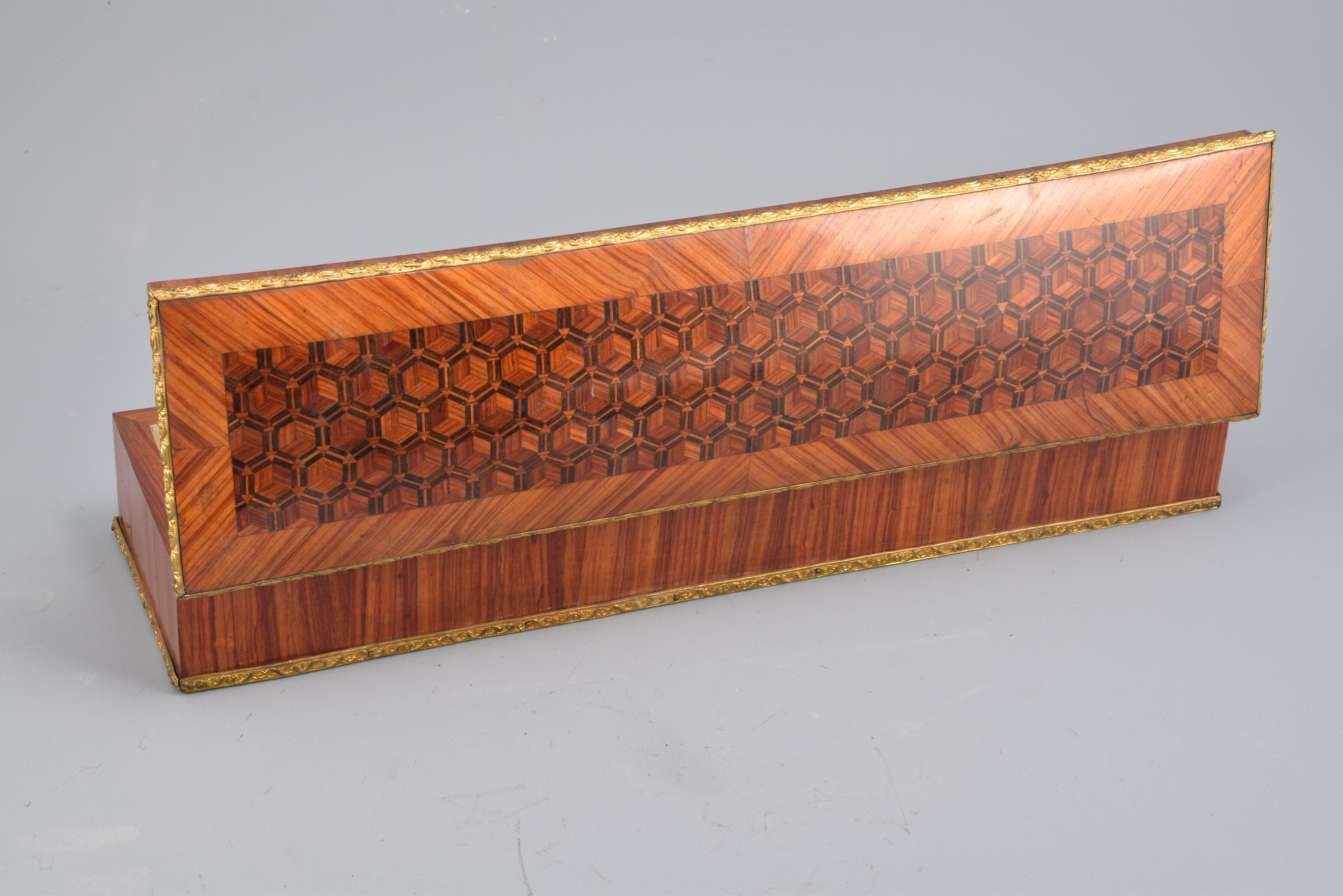 European Gloves or Fans Box, Marquetry, Rosewood, Bronze, 19th Century