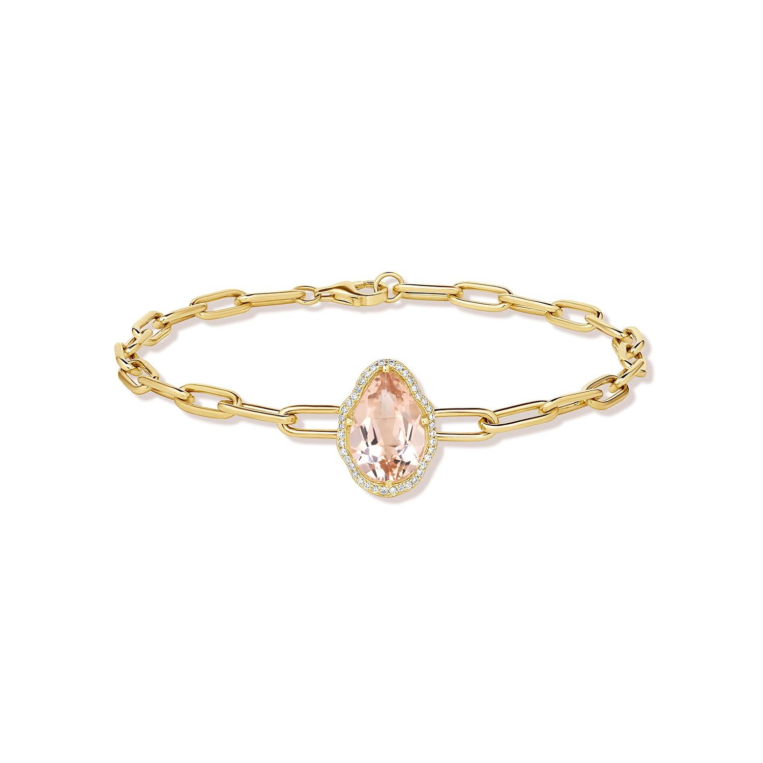Pear Cut Glow Bracelet Peach Morganite with Pavé Diamonds For Sale