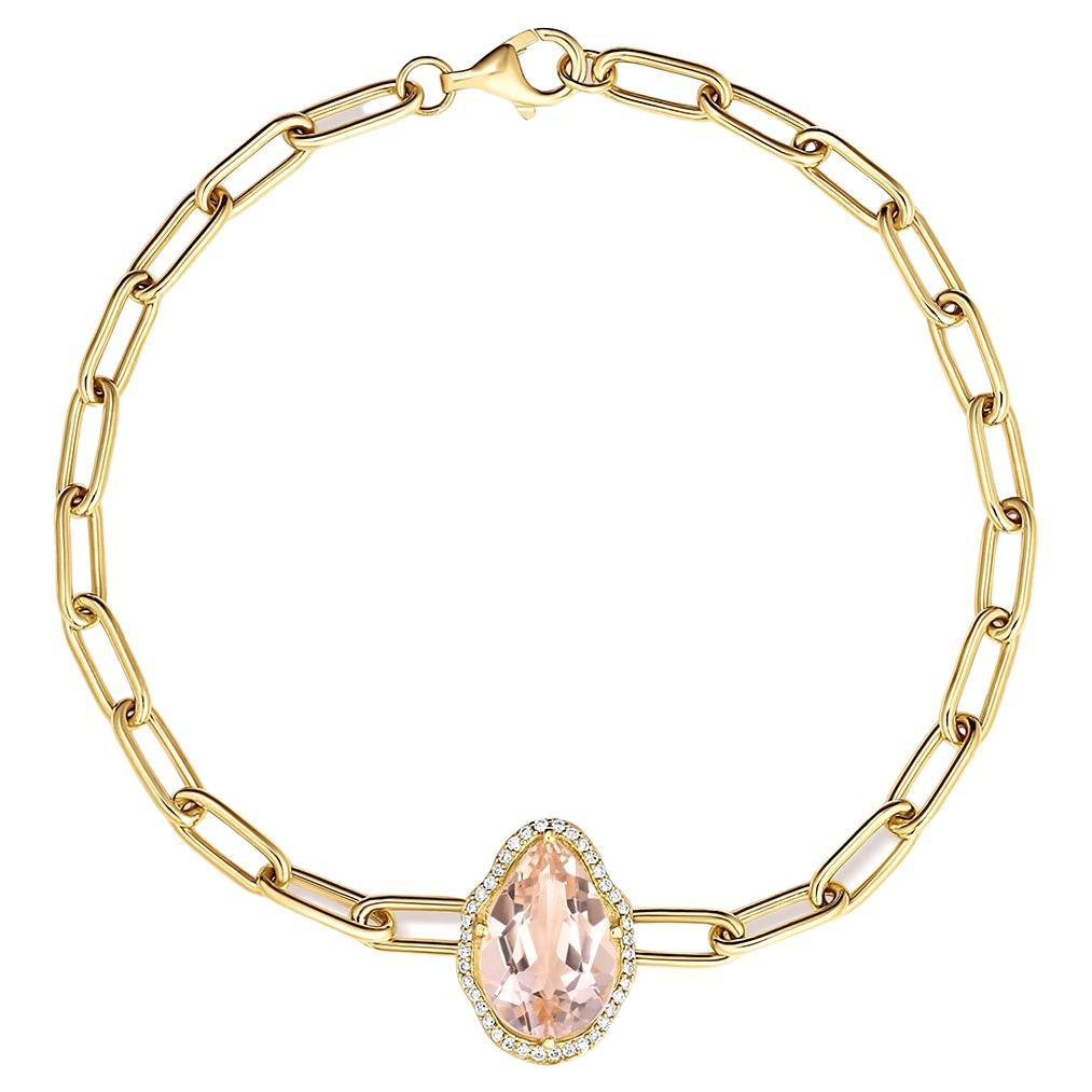 Glow Bracelet Peach Morganite with Pavé Diamonds For Sale