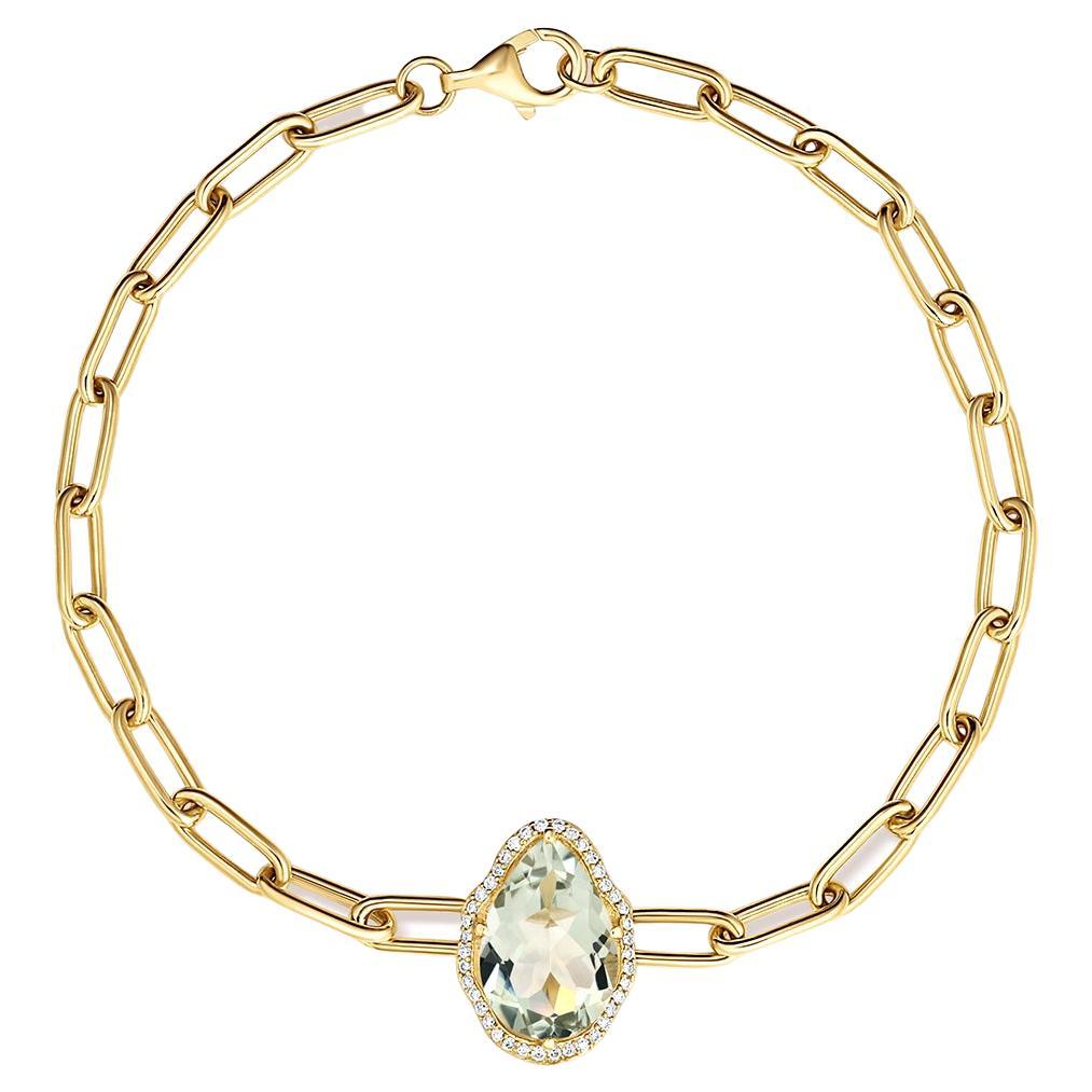 Bracelet lumineux Prasiolite avec diamants pavés
