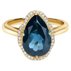 Bague Glow Ring London Topaze bleue avec diamants pavés