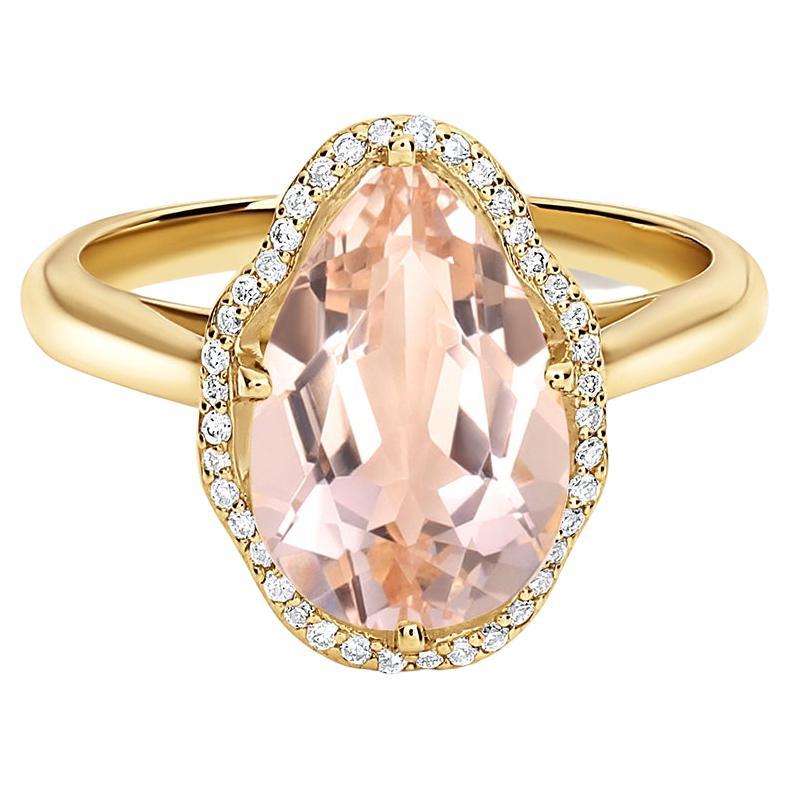 Im Angebot: Glow Ring Pfirsich Morganit mit Pavé-Diamanten ()