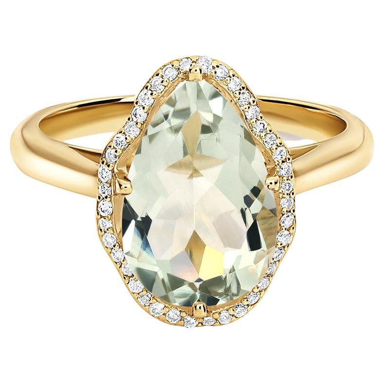For Sale:  Glow Ring Prasiolite with Pavé Diamonds