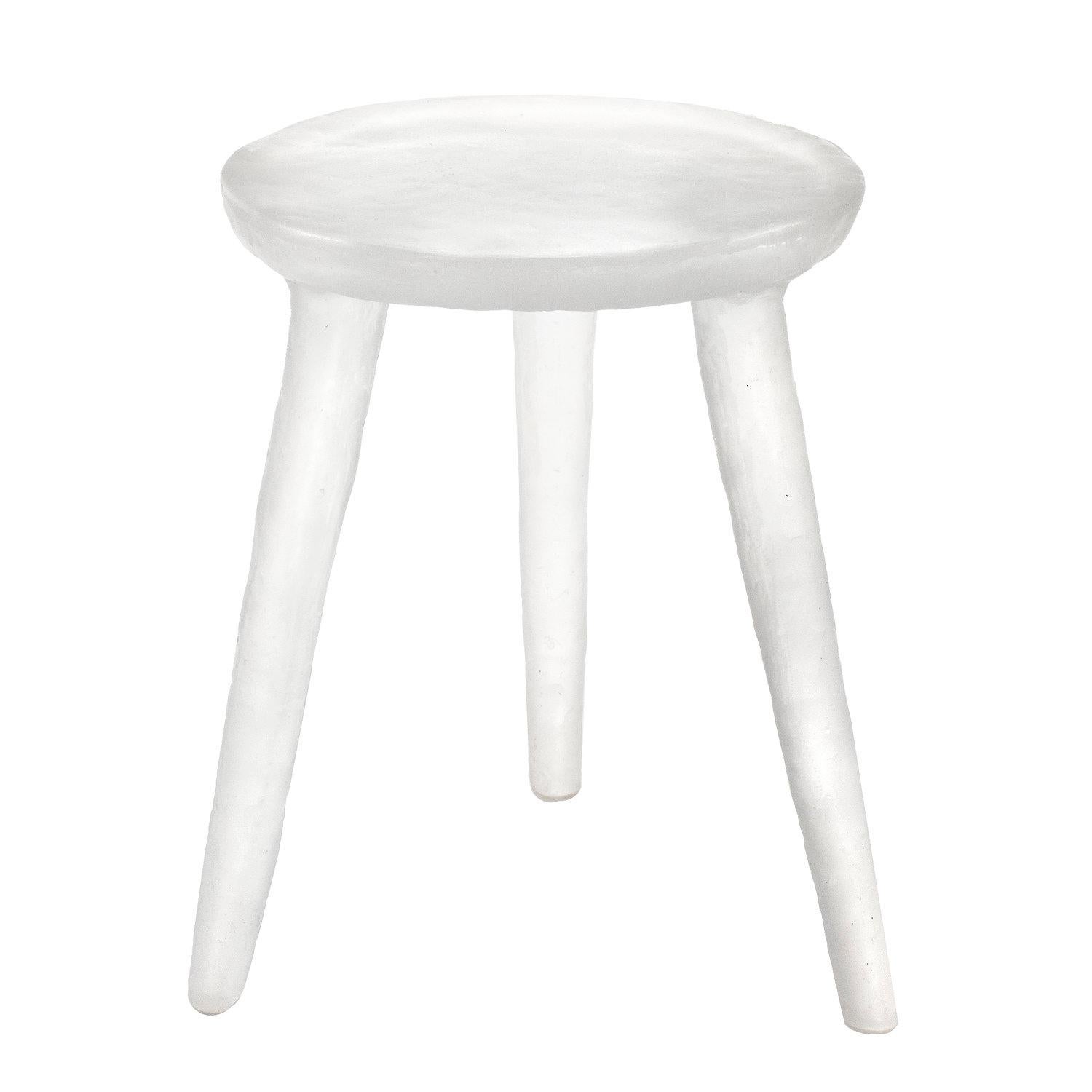 Translucent and whimsical, the Glow side table / stool can be used as a side table or stool. They are handcrafted from a variety of recycled plastics both thermoset and thermoplastic. A specific blend of the plastics is combined in large molds. Once