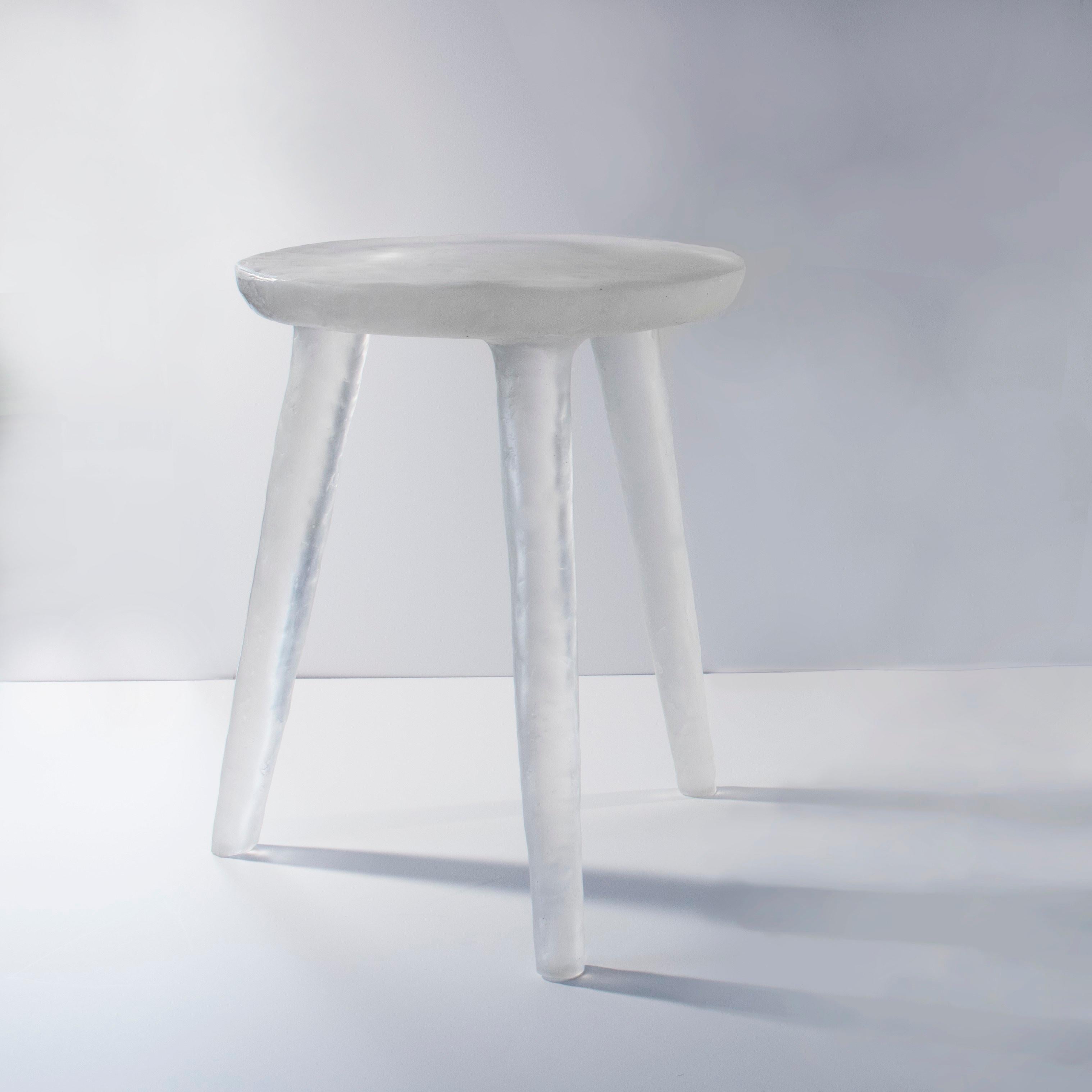 his piece debuted in 2017 and clients use it as both a stool and side table.

Handmade in NY from a composite made with recycled resins. Because of this, no two are ever alike.

Available in translucent versions of: pink, periwinkle, sage, aqua,