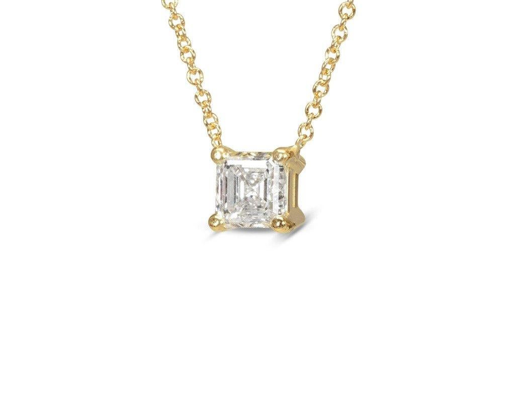 Emerald Cut Glowing 18K Yellow Gold Diamond Necklace w/ Pendant w/ 1.01ct - GIA Certified For Sale