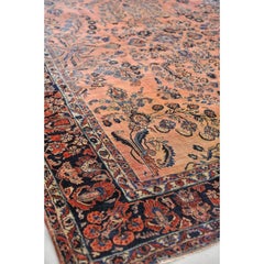 Glowing Antique Botanical Sarouk Rug with Coral, Indigo & Peacock Blue Color