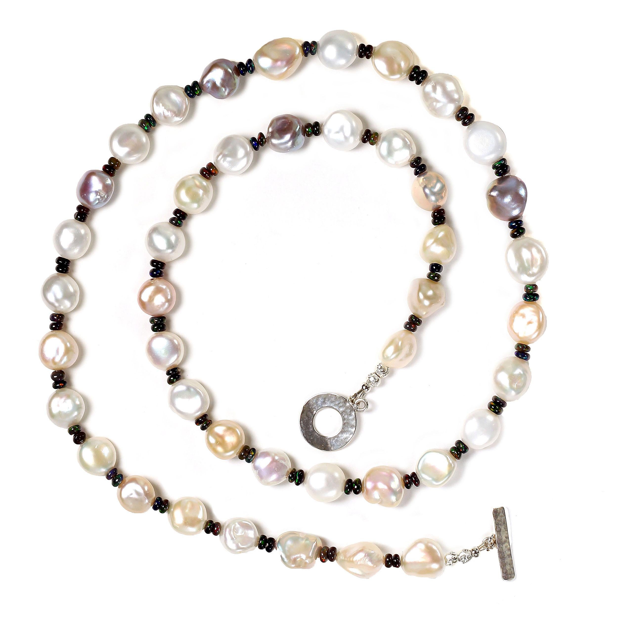 Glowing, Freshwater Pearl Necklace with Black Opal Accents 5