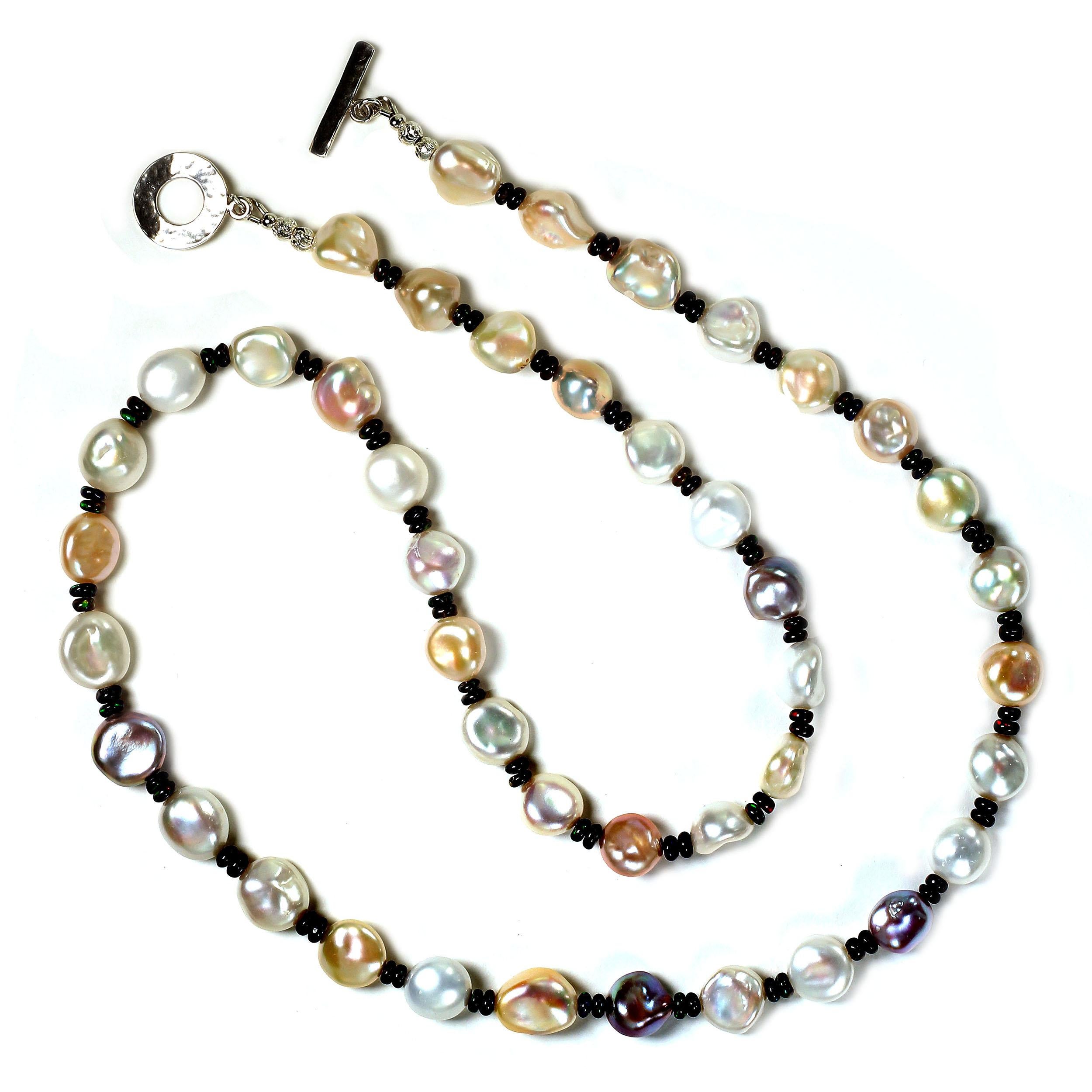 Glowing, Freshwater Pearl Necklace with Black Opal Accents 3