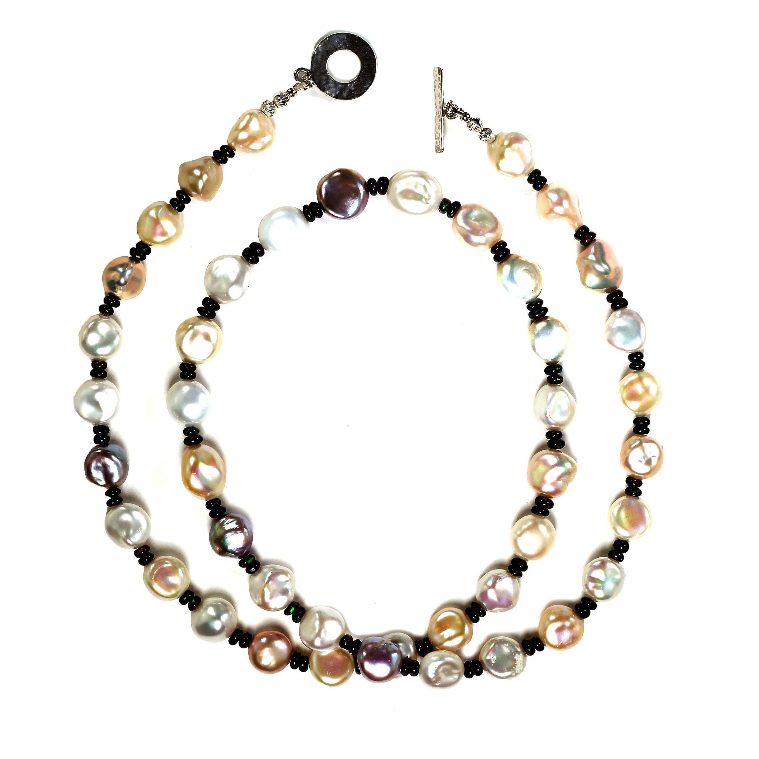 Glowing, Freshwater Pearl Necklace with Black Opal Accents 4