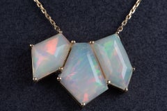 Glowing Geometric-Shape Ethiopian Opal Necklace 14K Gold R4632