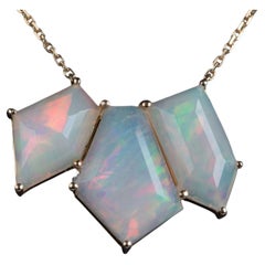 Glowing Geometric-Shape Ethiopian Opal Necklace 14K Gold R4632