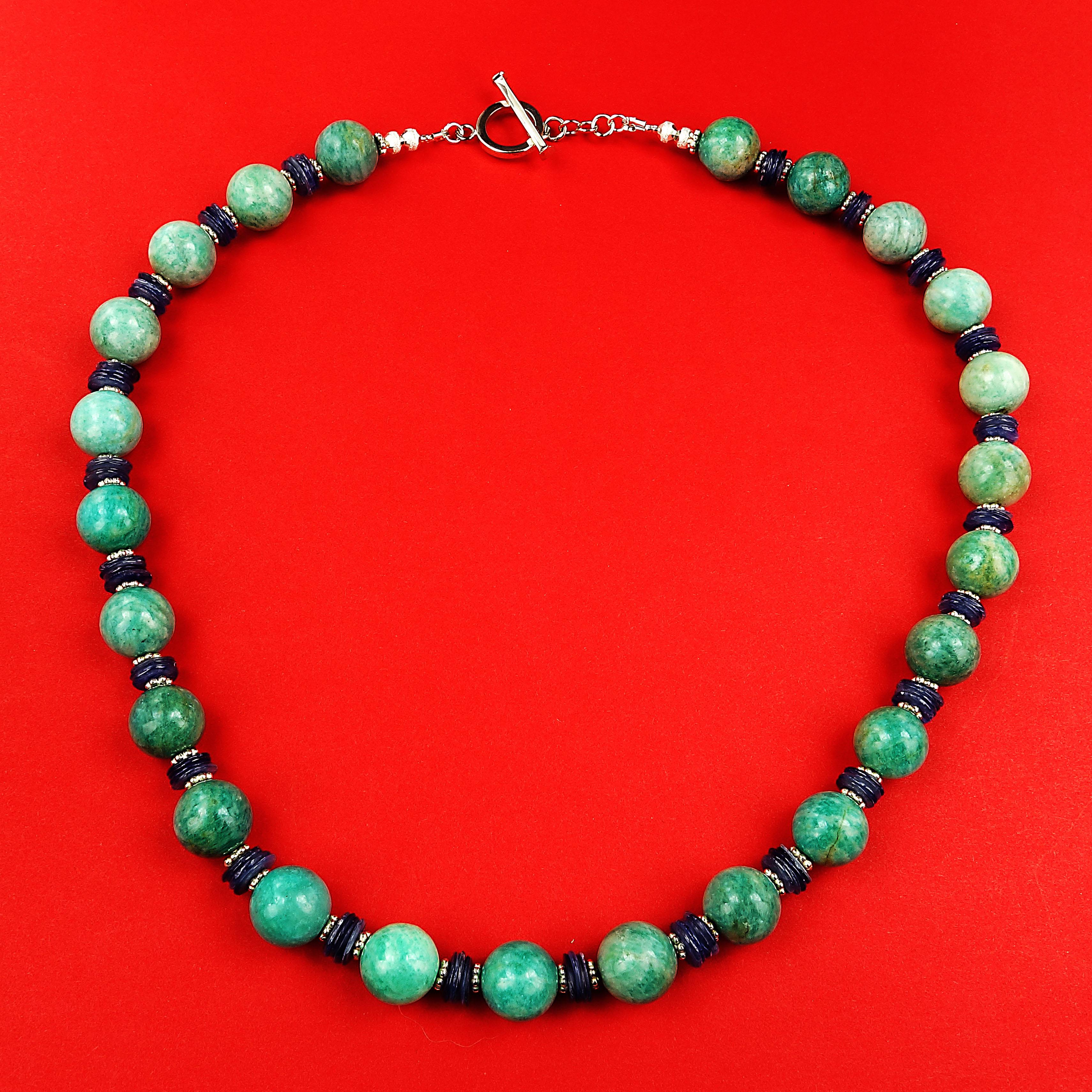 Artisan AJD Glowing Green Amazonite and Shining Blue Kyanite Necklace