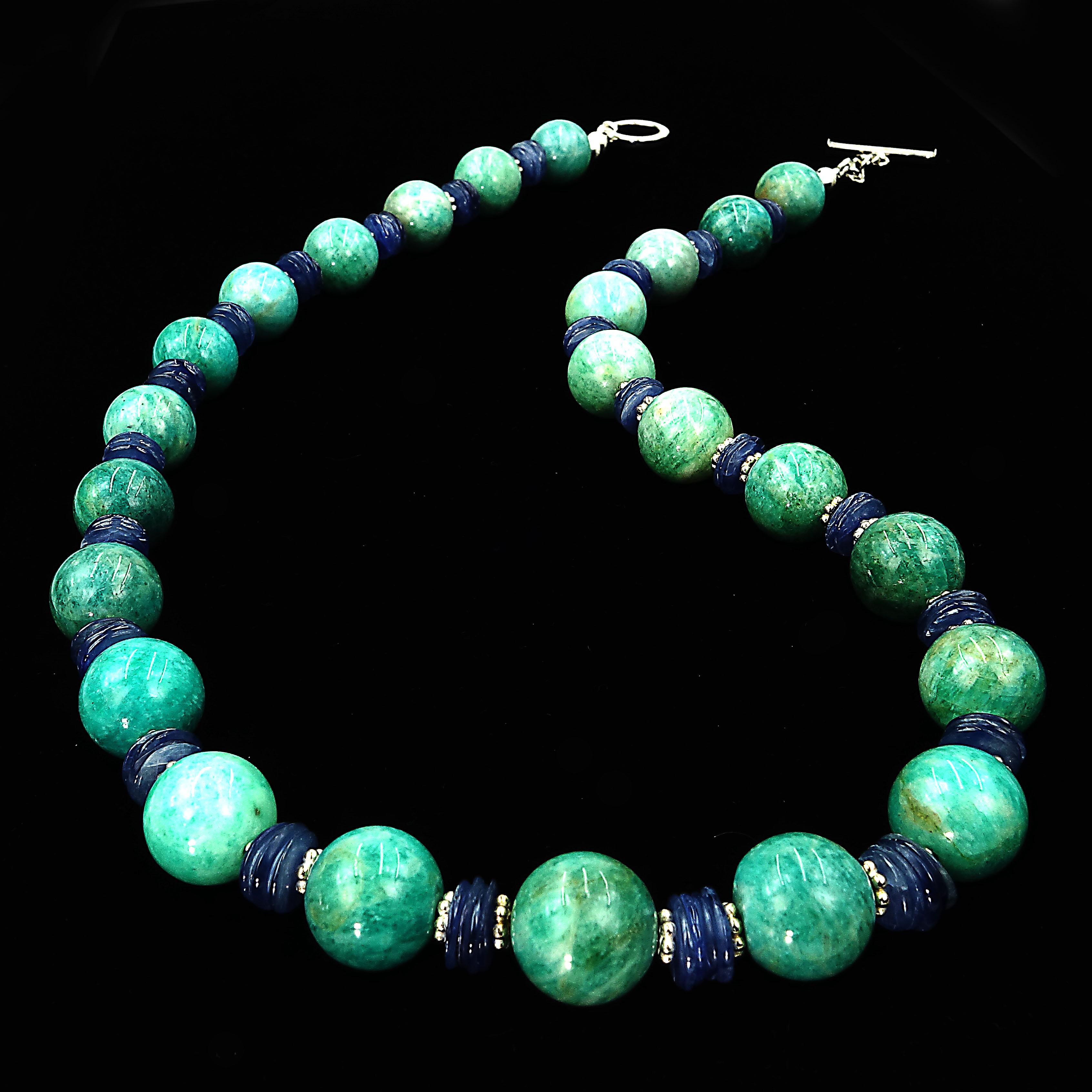 Bead AJD Glowing Green Amazonite and Shining Blue Kyanite Necklace