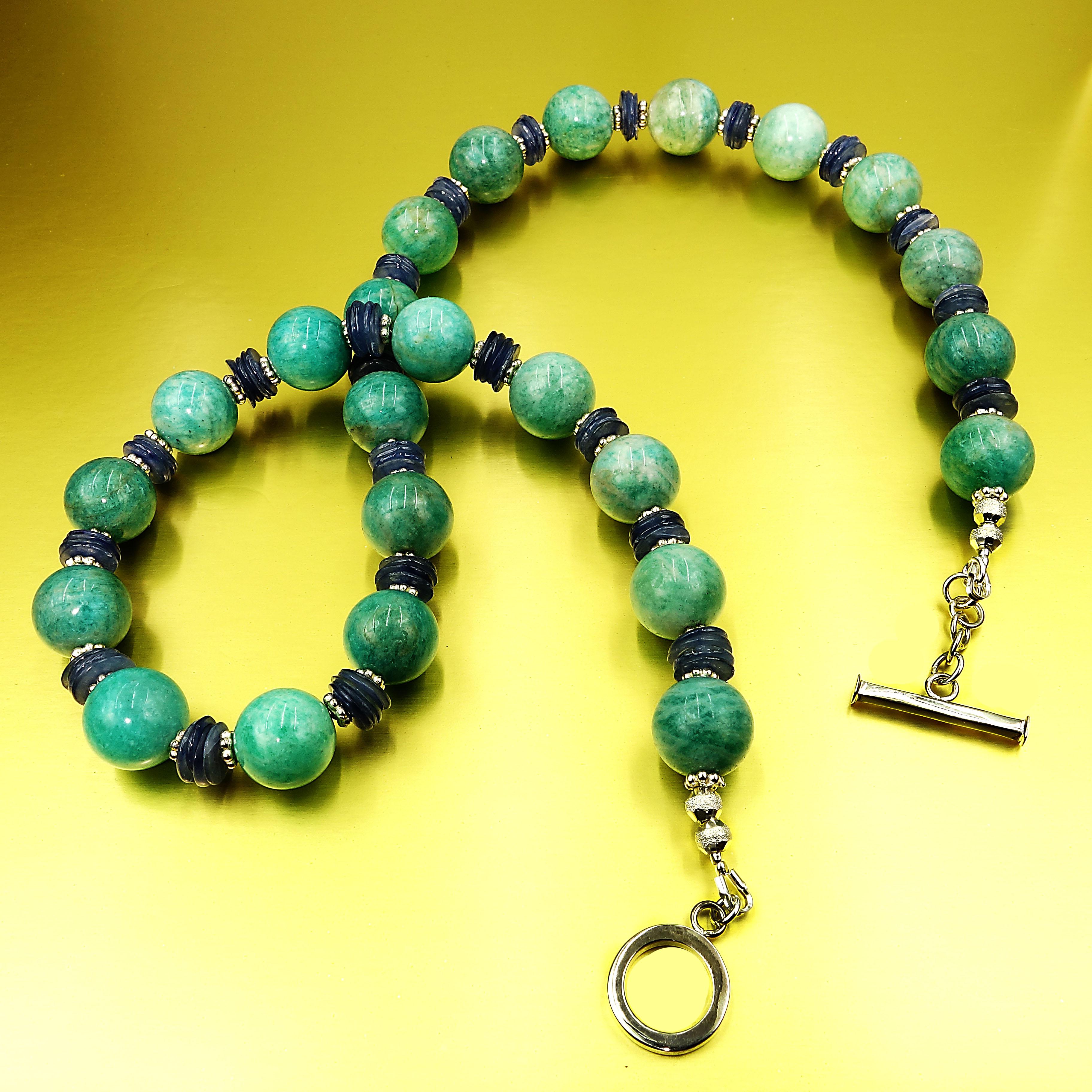 AJD Glowing Green Amazonite and Shining Blue Kyanite Necklace In New Condition In Raleigh, NC