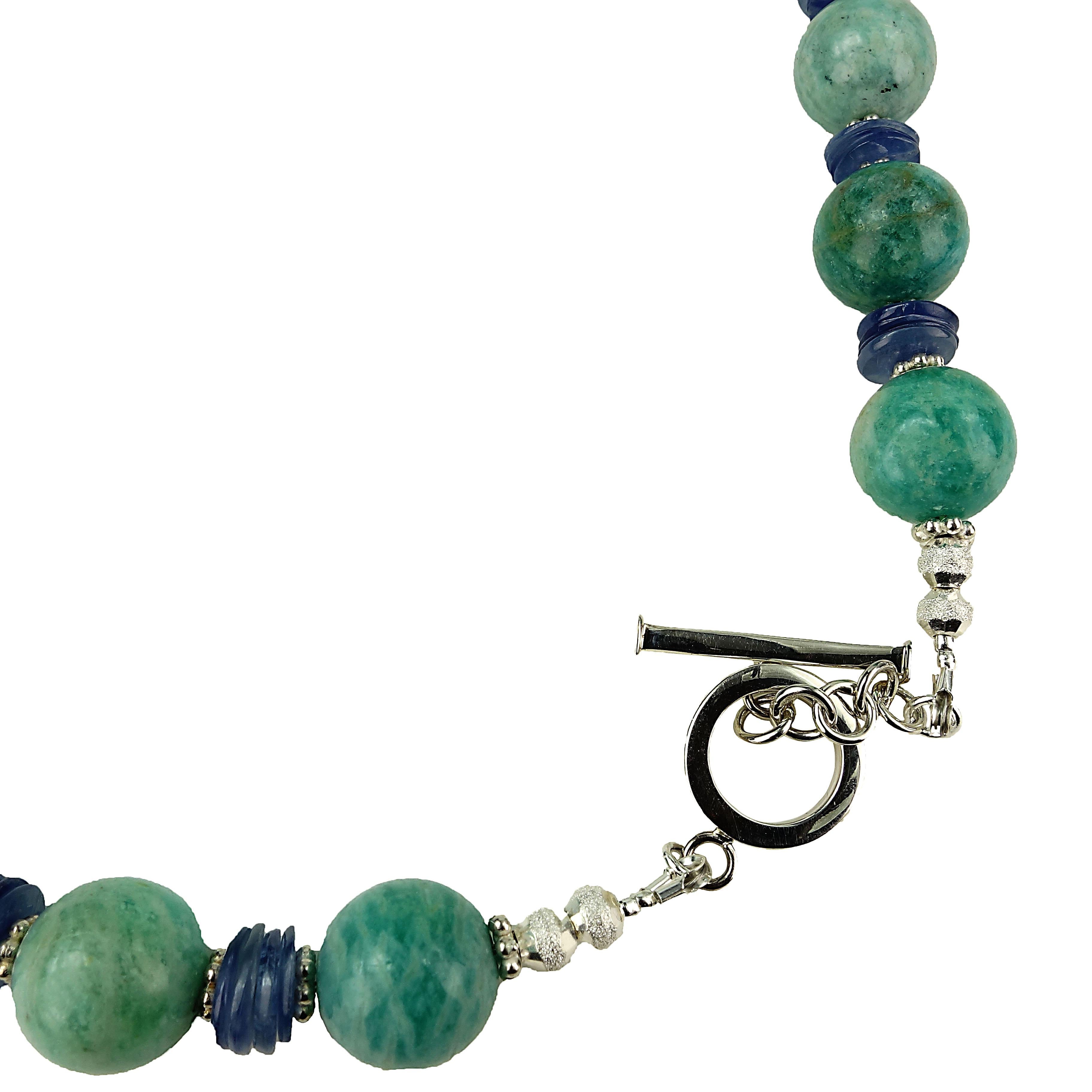 Women's or Men's AJD Glowing Green Amazonite and Shining Blue Kyanite Necklace