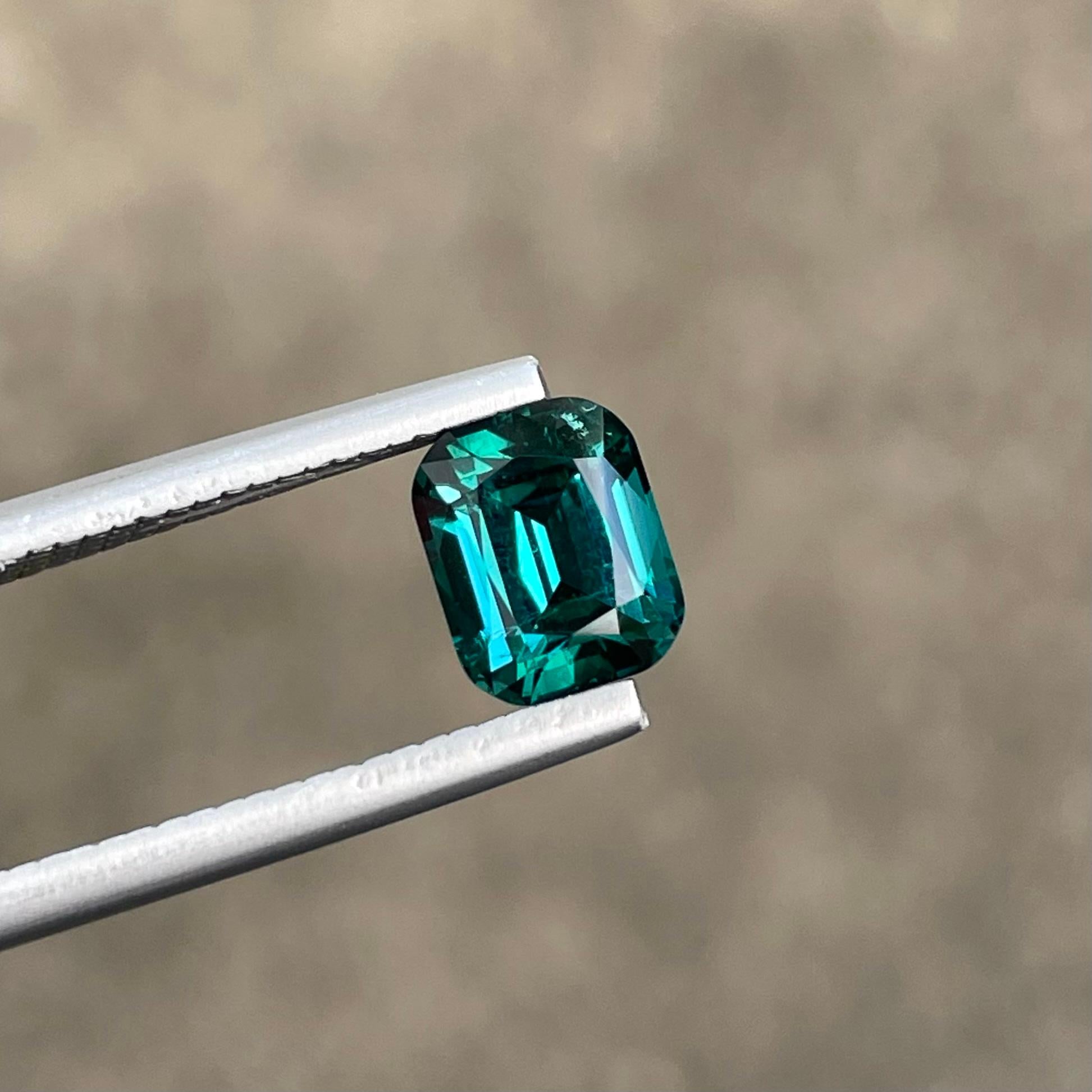 Modern Glowing Greenish Blue Tourmaline 1.70 carats Cushion Cut Loose Afghani Gemstone