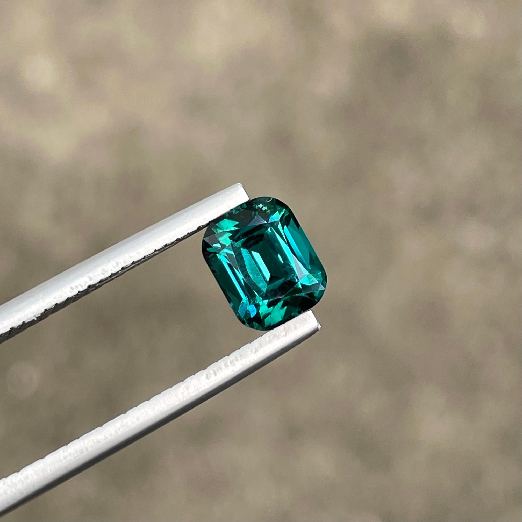 Women's or Men's Glowing Greenish Blue Tourmaline 1.70 carats Cushion Cut Loose Afghani Gemstone