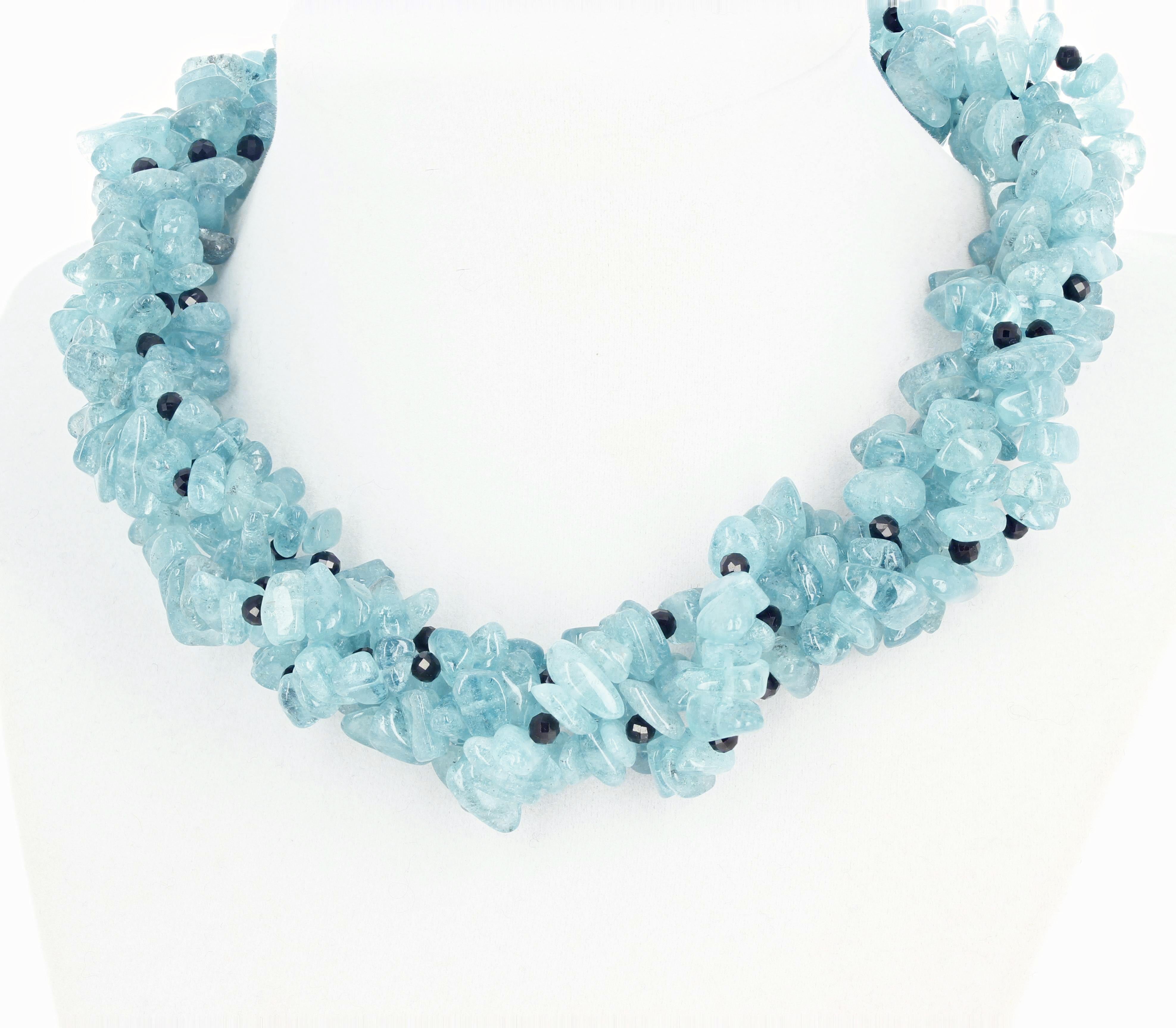 Mixed Cut AJD Multi-Strand Splendid Natural Aquamarine & Diamond Encrusted Clasp Necklace