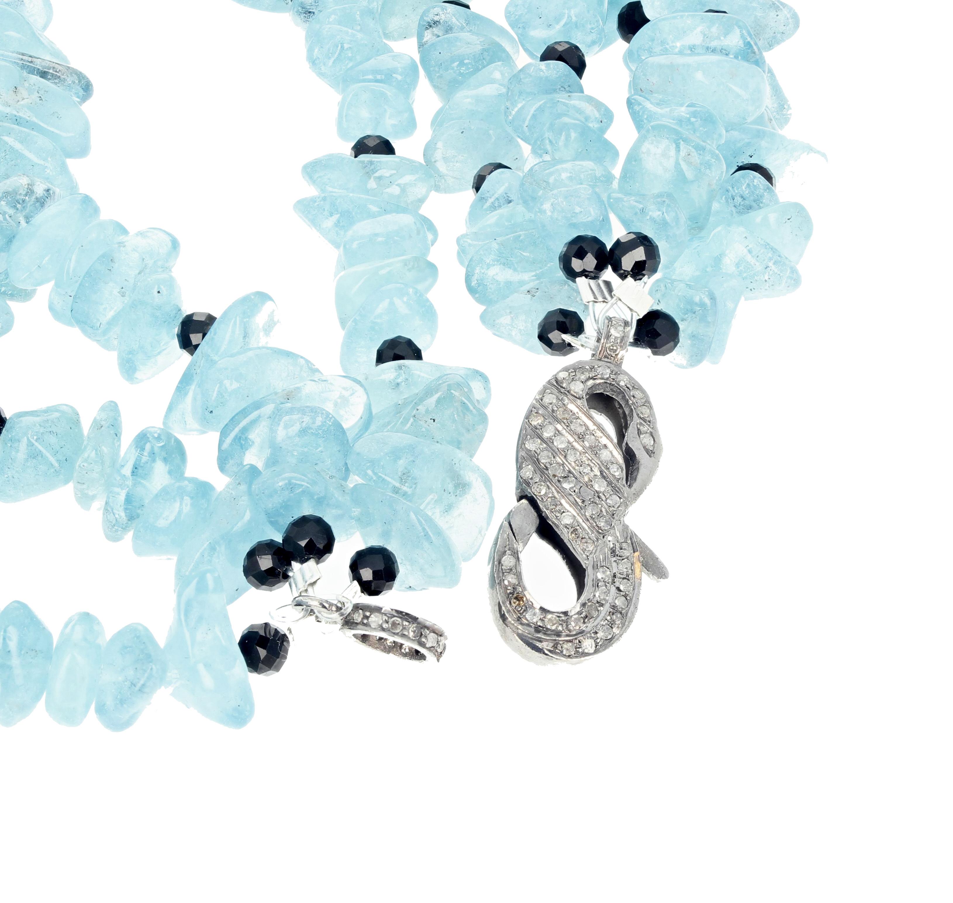 AJD Multi-Strand Splendid Natural Aquamarine & Diamond Encrusted Clasp Necklace 3