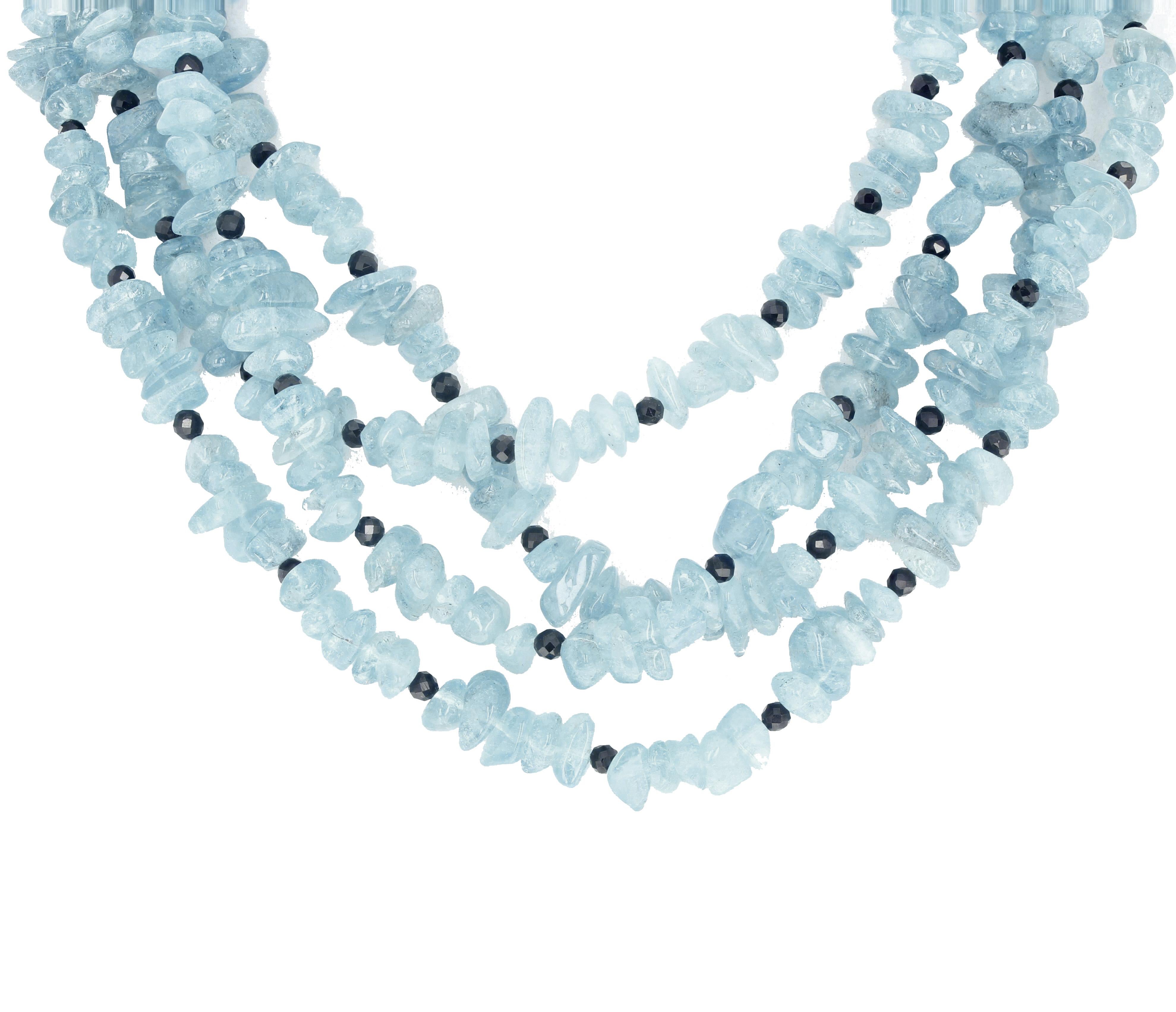 AJD Multi-Strand Splendid Natural Aquamarine & Diamond Encrusted Clasp Necklace 4