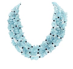 AJD Multi-Strand Splendid Natural Aquamarine & Diamond Encrusted Clasp Necklace