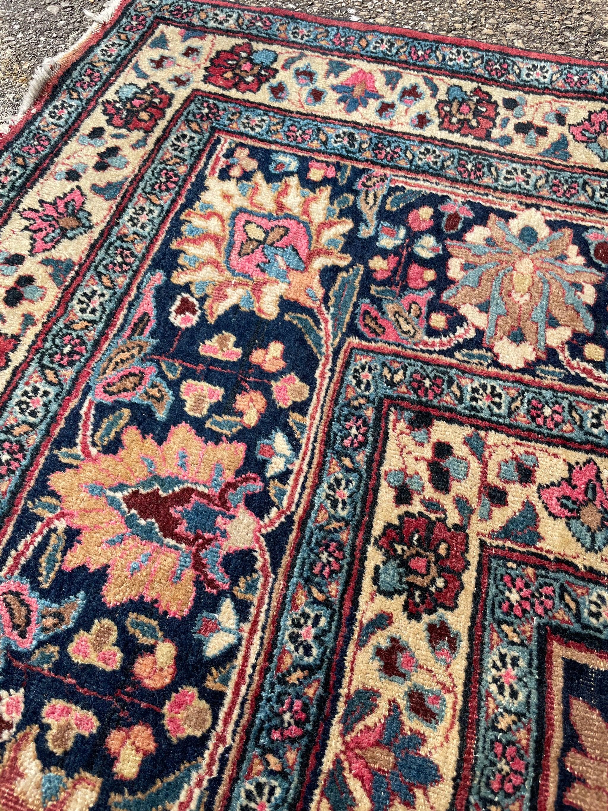 Glowing Timeless Antique with Blooming Jewel Flora

Size: 9.11 x 13.9
Age: Antique, C. 1940's
Pile: Low/Medium with soft and strong plush wool.

This rug is one-of-a-kind, only one in the world, no others are available.

Because of the