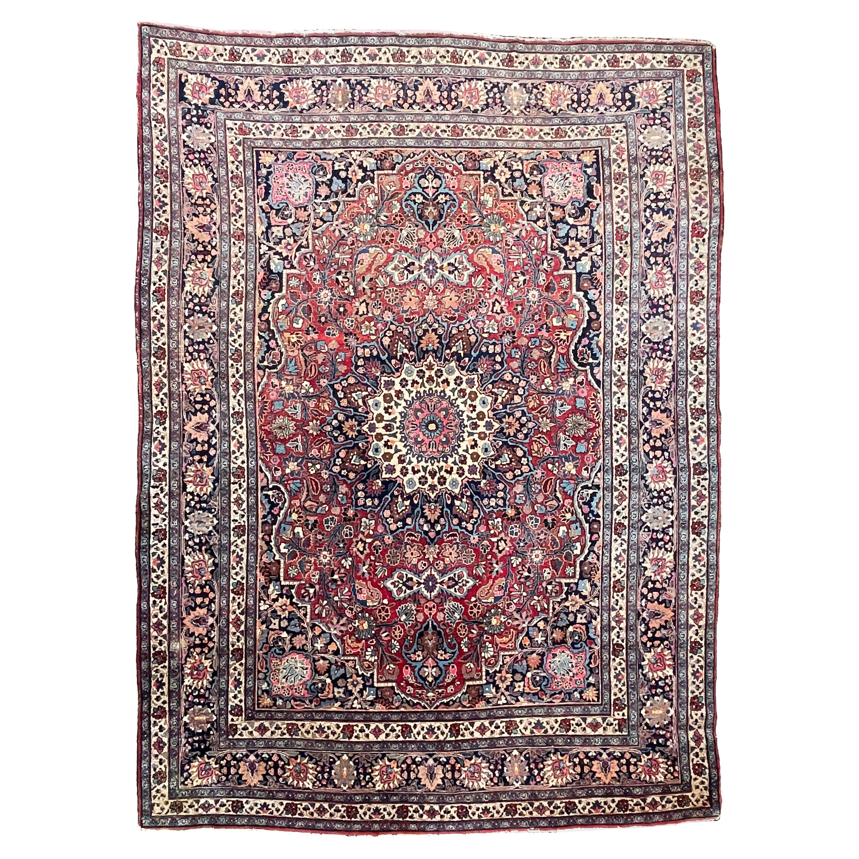Glühender Nordost Timeless Antiker Teppich mit blühender Jewell Flora, ca. 1940er Jahre