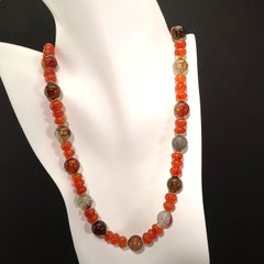 AJD Glowing Orange Carnelian and Spiderweb Jasper 26 Inch Necklace