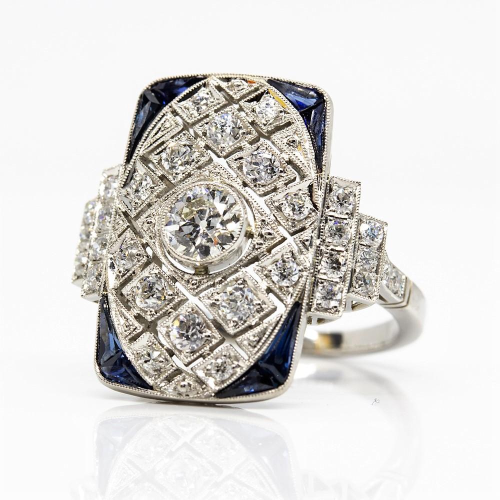 Glowing Platinum Diamonds and Sapphires Ring (Französischer Schliff)