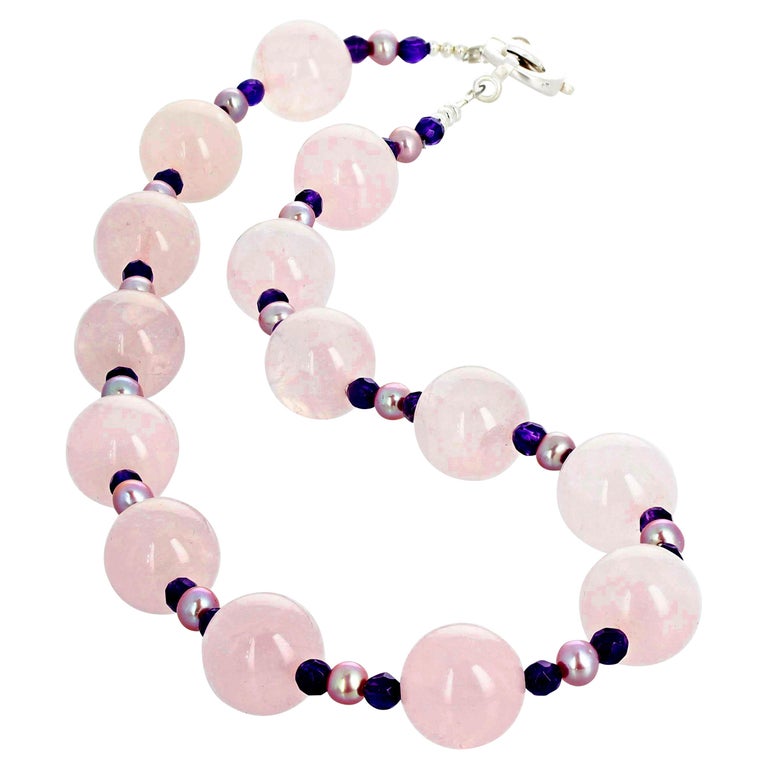 AJD Glowing Delicate Rose Quartz and Amethyst and Pearl Necklace For