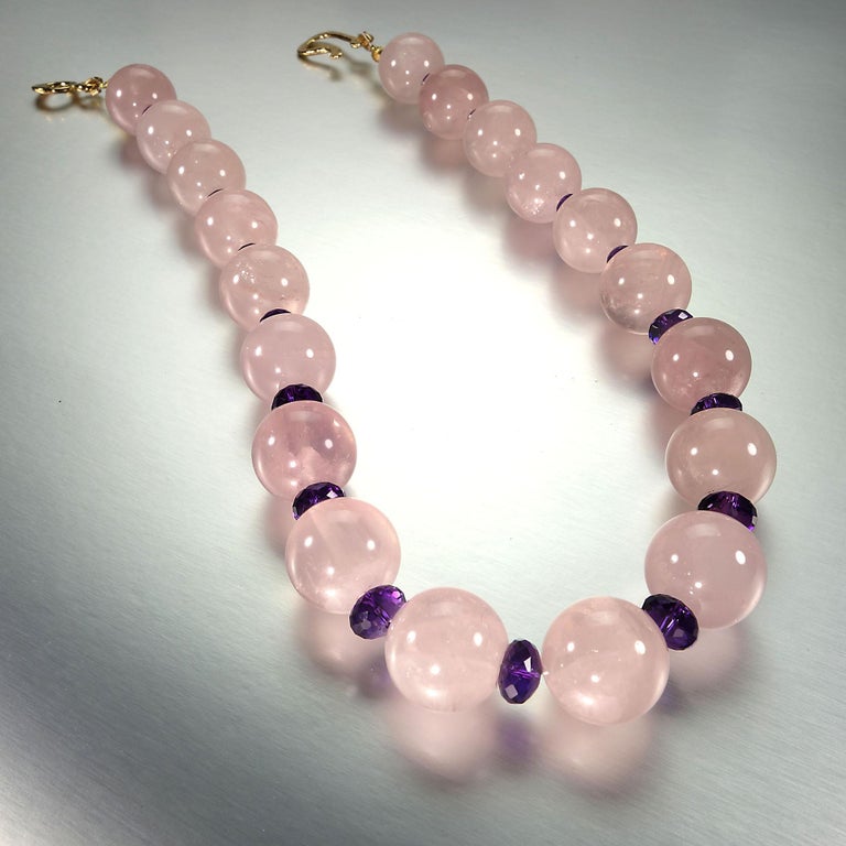Glowing Rose Quartz and Amethyst Necklace at 1stDibs