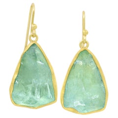 Glowing Rough Aquamarine 22k Yellow Gold Dangle Drop Earrings, Petra Class, 2023