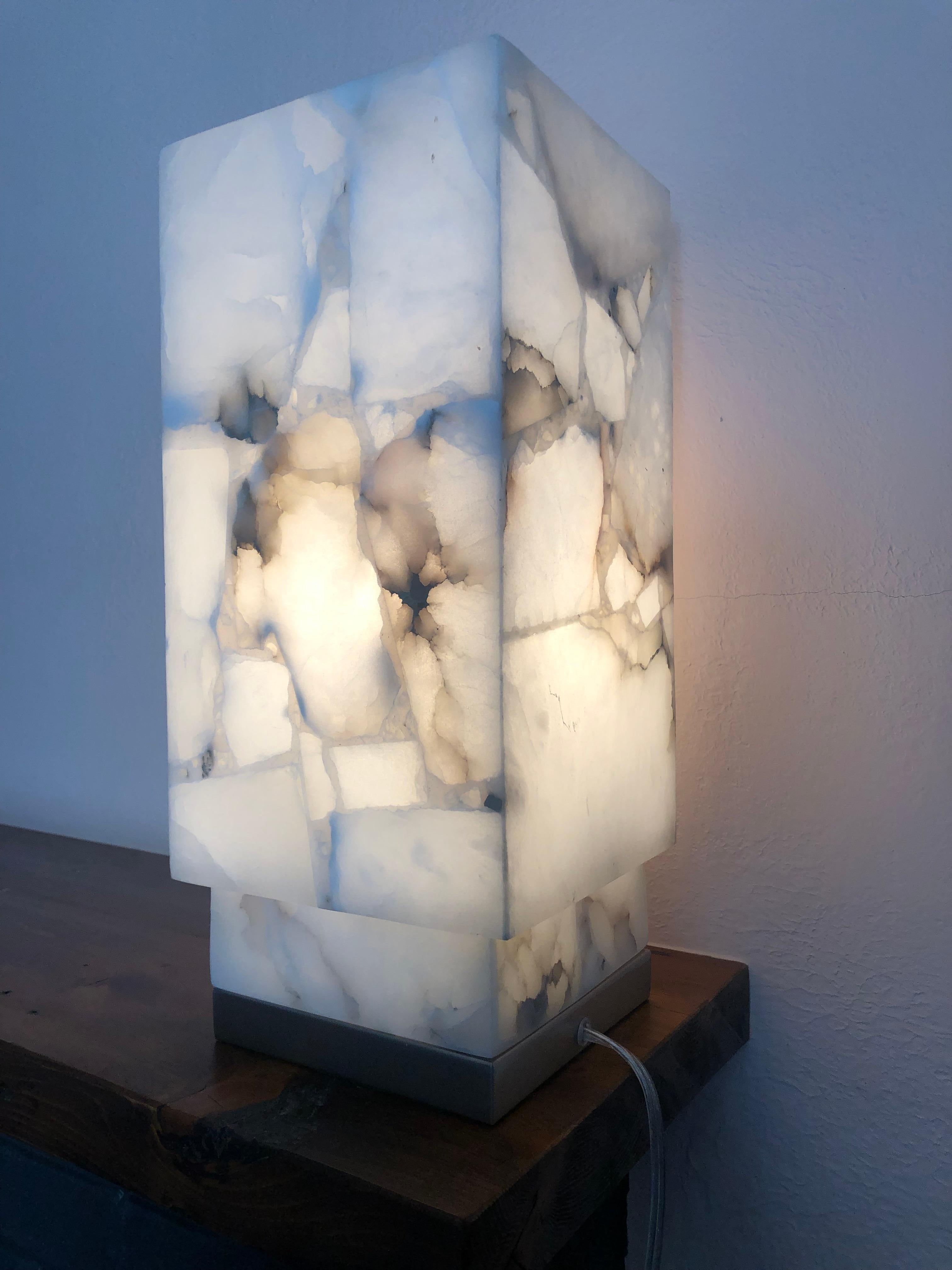 Glowing Sculptural Mid-Century Modern Square Columnar Table Lamp 4