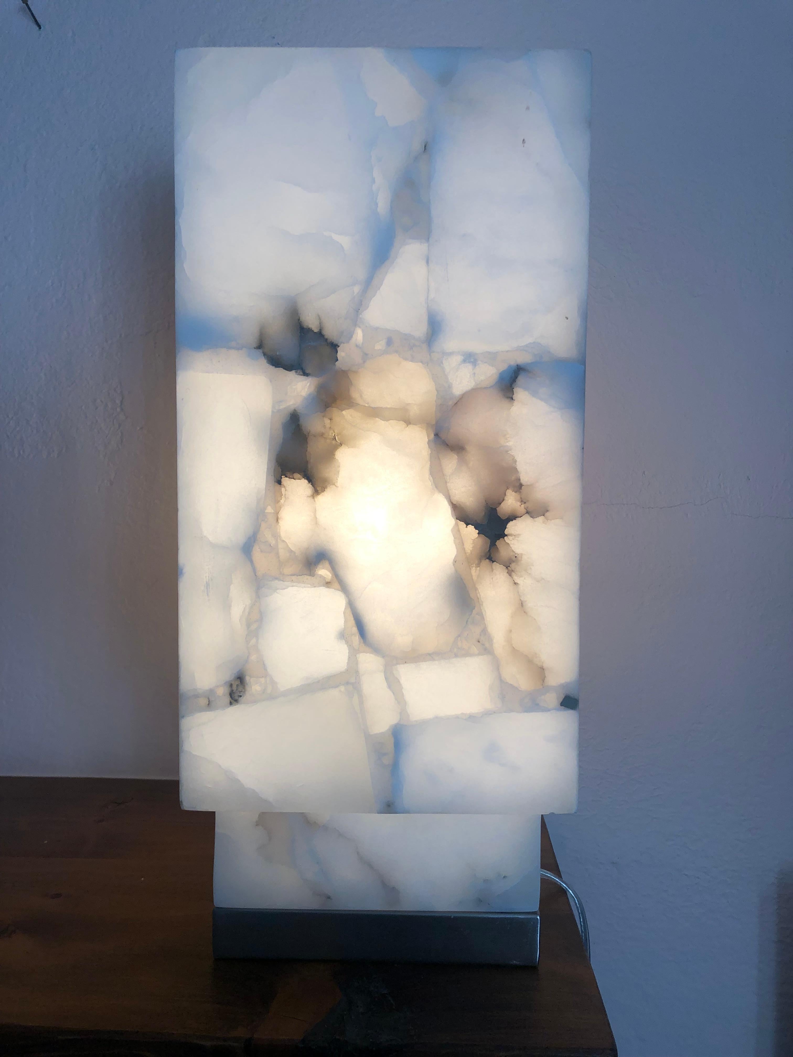 Marble Glowing Sculptural Mid-Century Modern Square Columnar Table Lamp