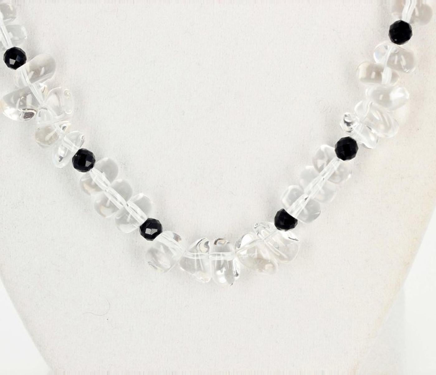 AJD  Brilliant Silver Quartz & Black Spinel Diamond Clasp Necklace In New Condition For Sale In Raleigh, NC