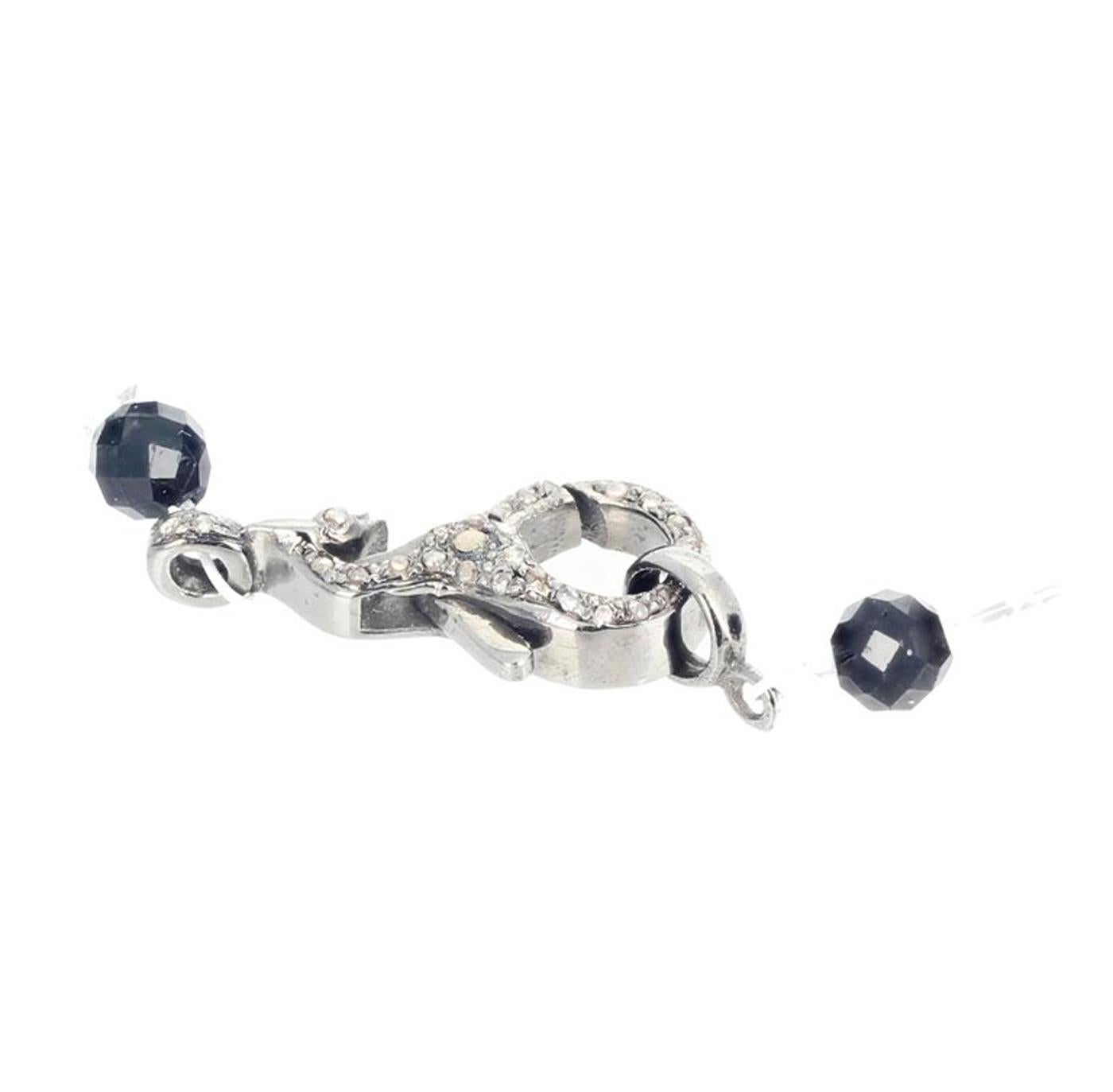 Women's or Men's AJD  Brilliant Silver Quartz & Black Spinel Diamond Clasp Necklace For Sale