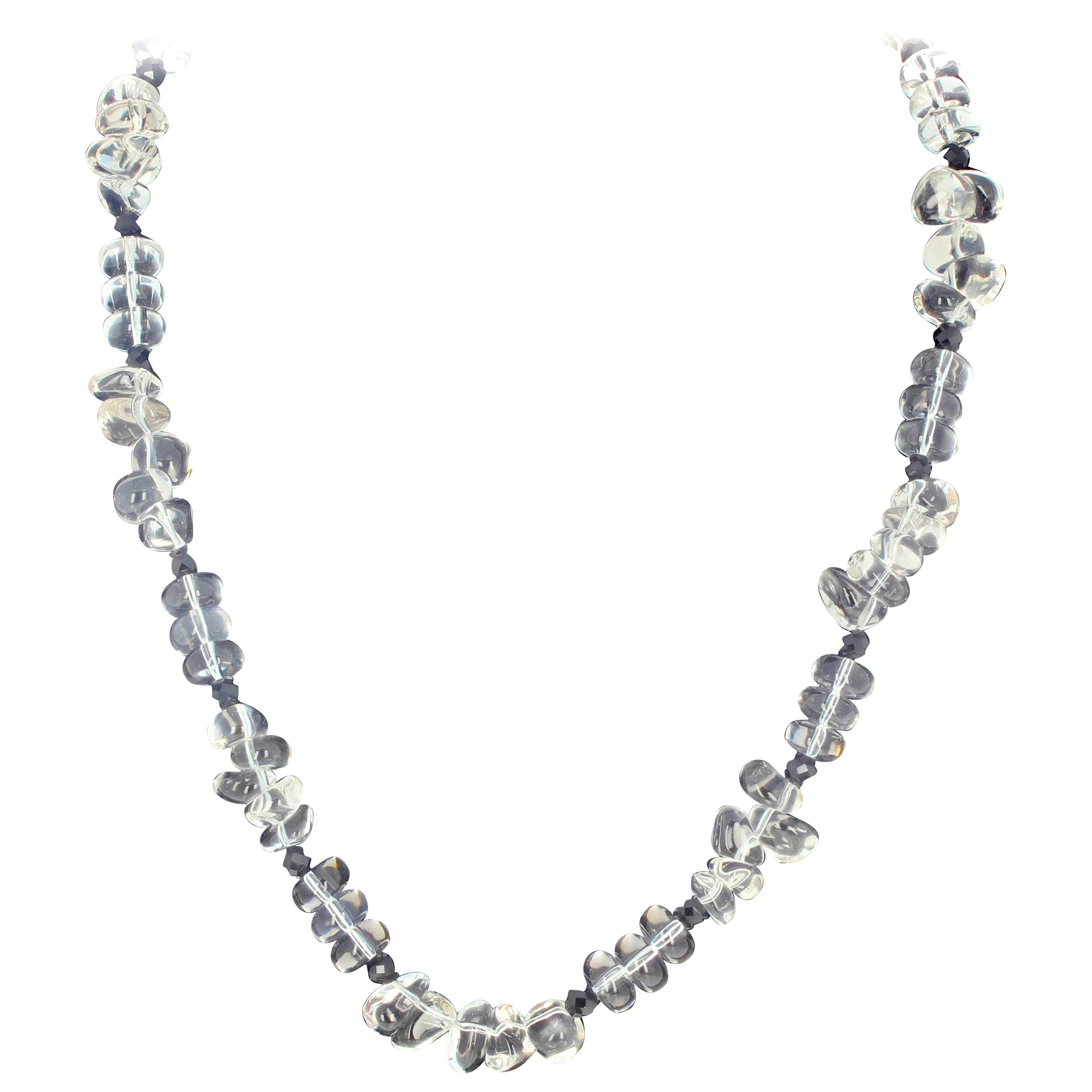 Taglio misto AJD Collana scintillante di quarzo bianco argentato e spinello nero con chiusura a diamante da 16,5