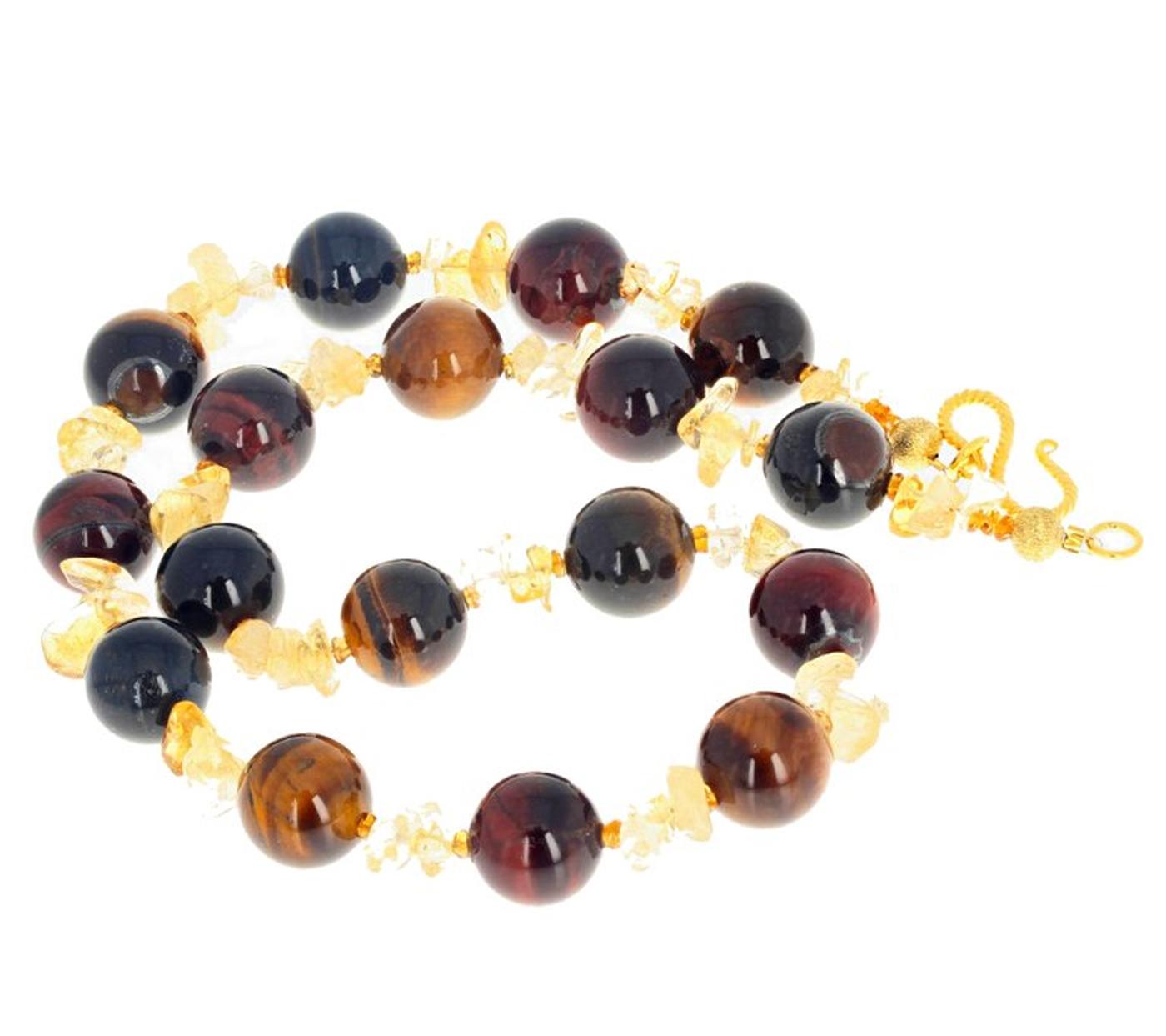 Gemjunky Glowing Natural Tiger Eye and Citrine Necklace Day-to-Evening In New Condition In Raleigh, NC