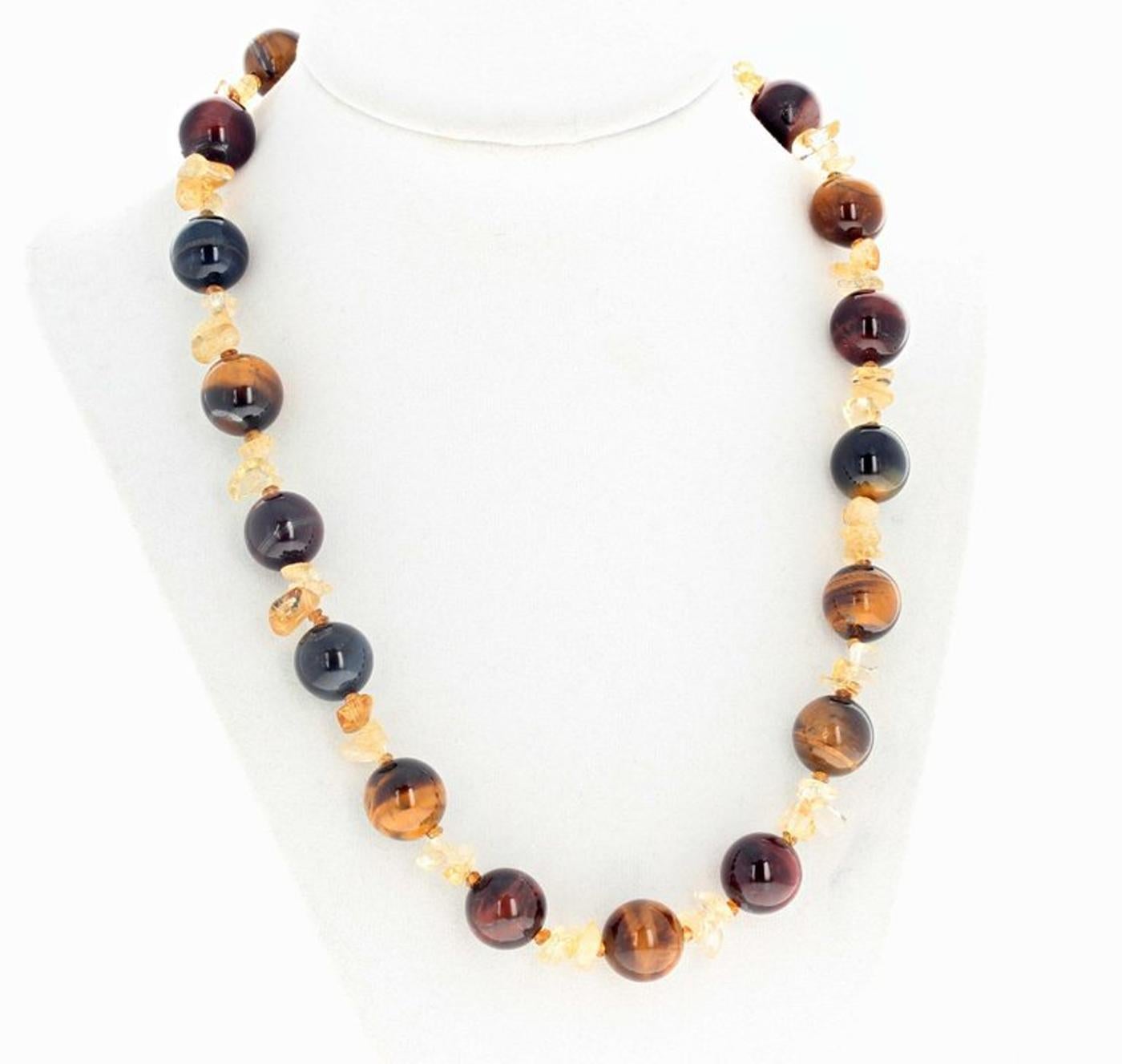 Women's or Men's Gemjunky Glowing Natural Tiger Eye and Citrine Necklace Day-to-Evening