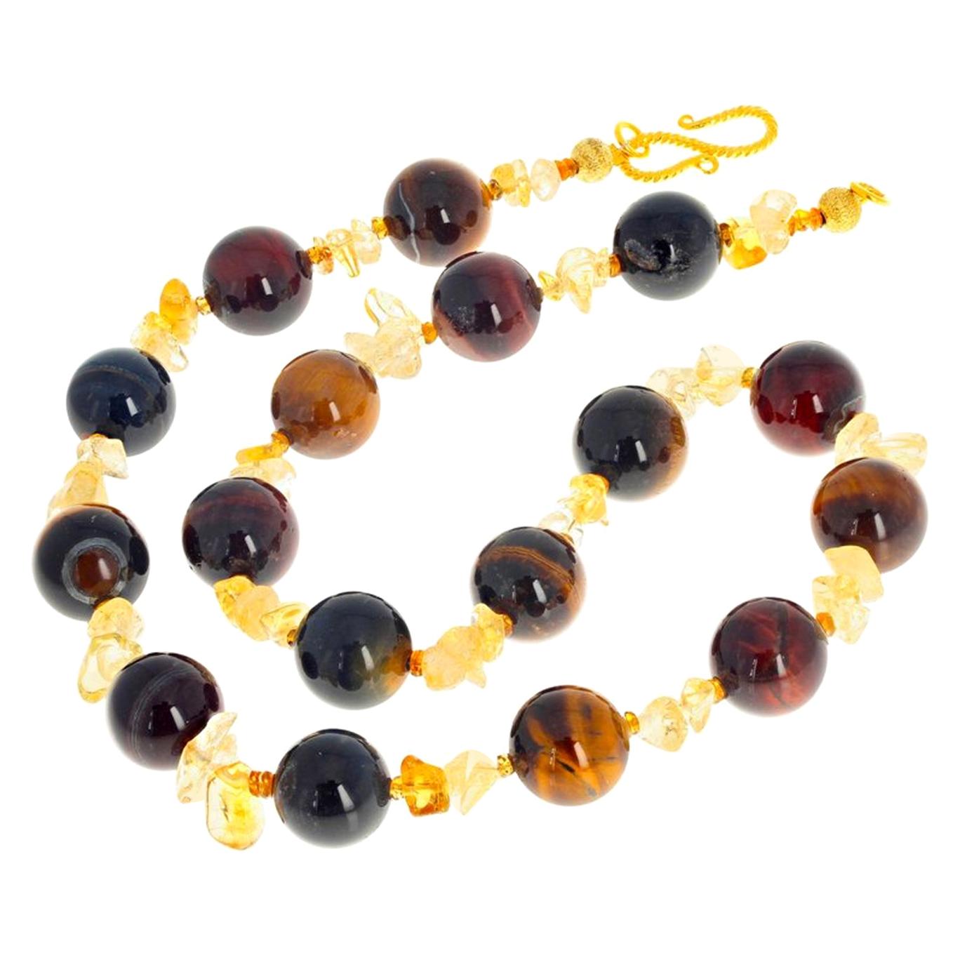 Gemjunky Glowing Natural Tiger Eye and Citrine Necklace Day-to-Evening