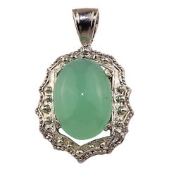 AJD Glowing Translucent Cabochon Chrysophrase in Sterling Silver Pendant