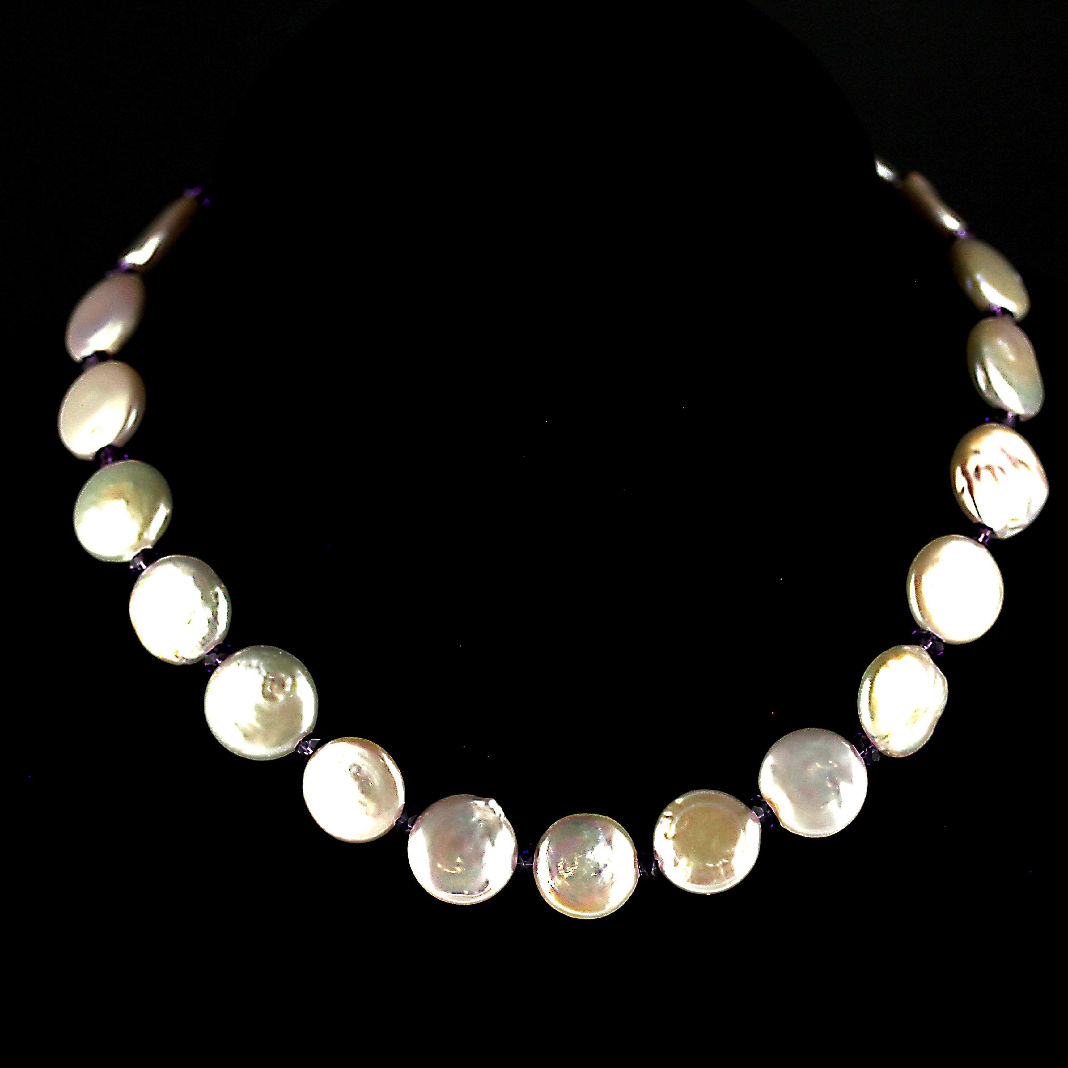 Women's or Men's AJD Glowing White Coin Pearl Choker Necklace  June Birthstone